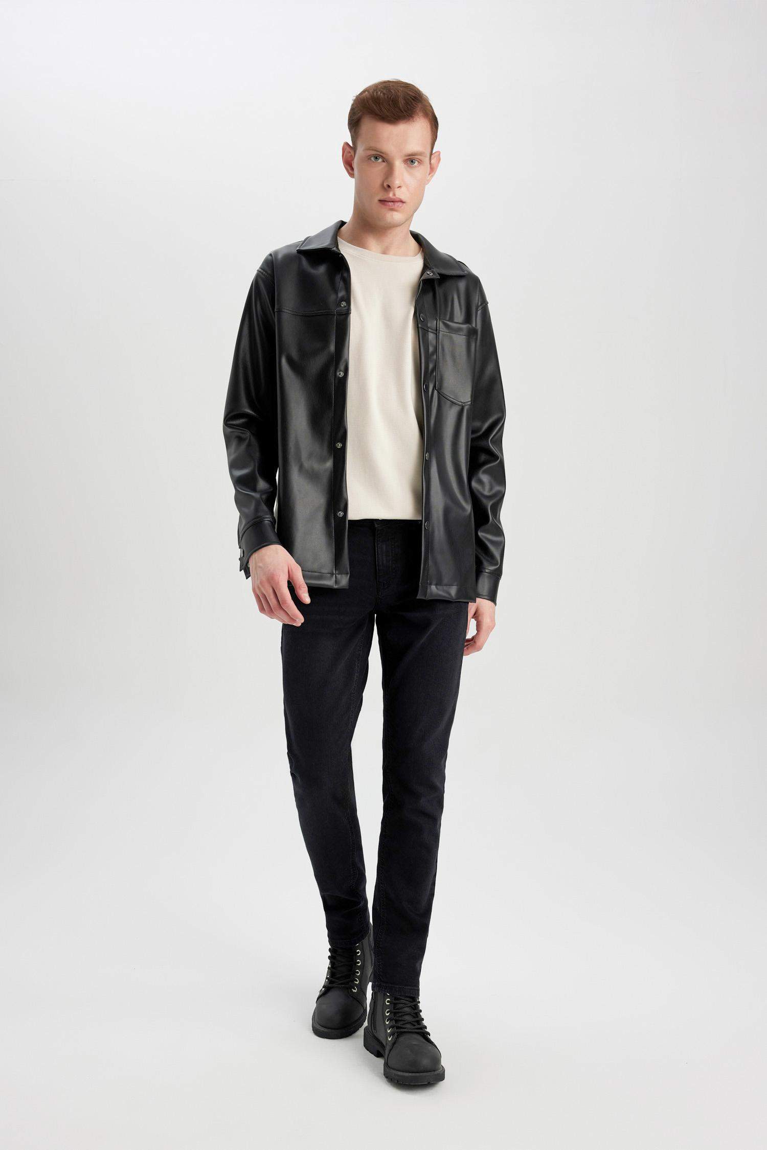 Relax Fit Leather Long Sleeve Shirt