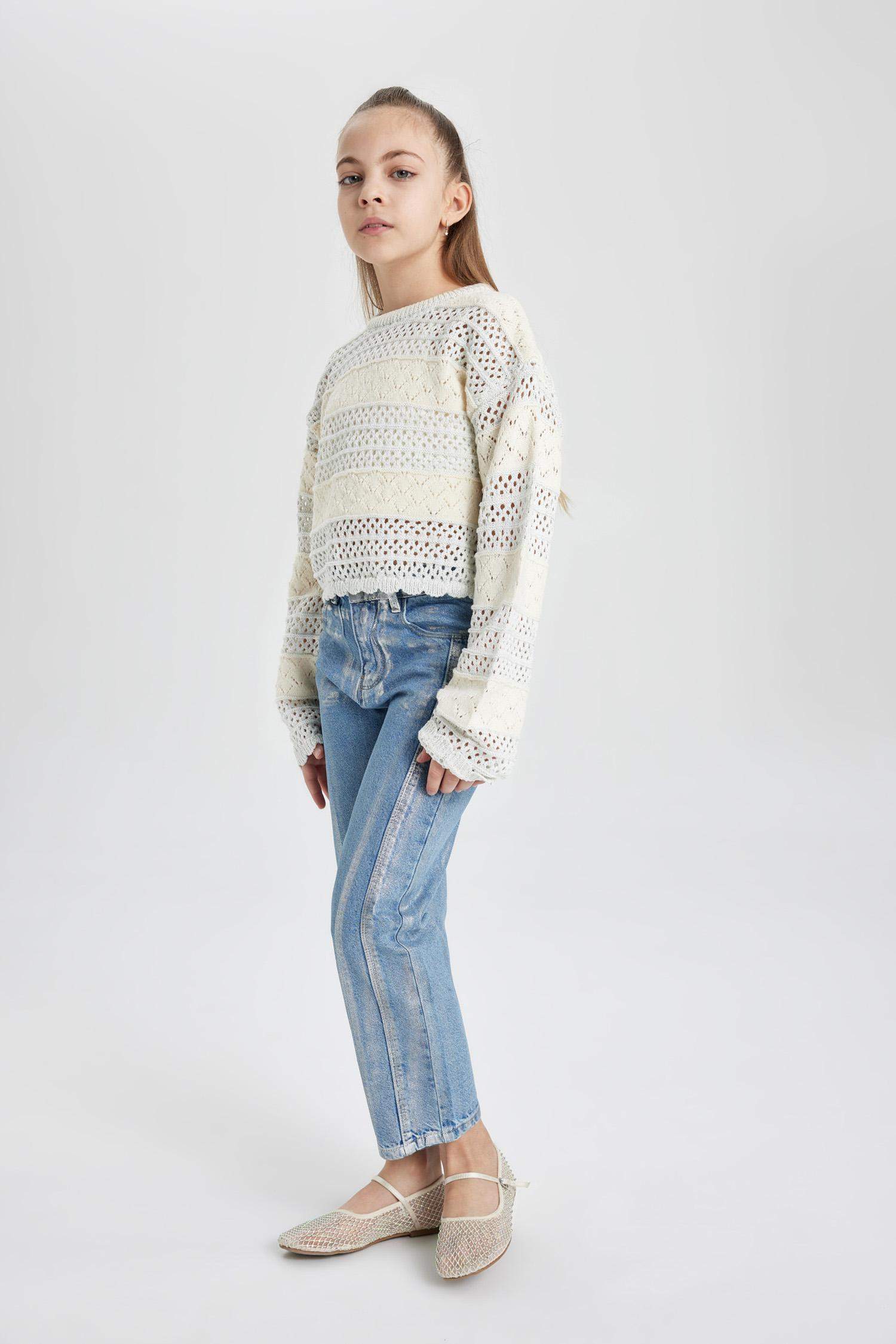 بنطلون بناتي وايد ليج برجل واسع بجيب