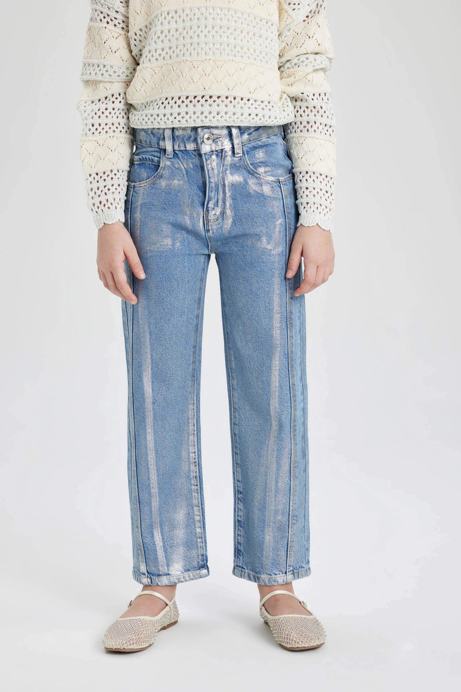 بنطلون بناتي وايد ليج برجل واسع بجيب