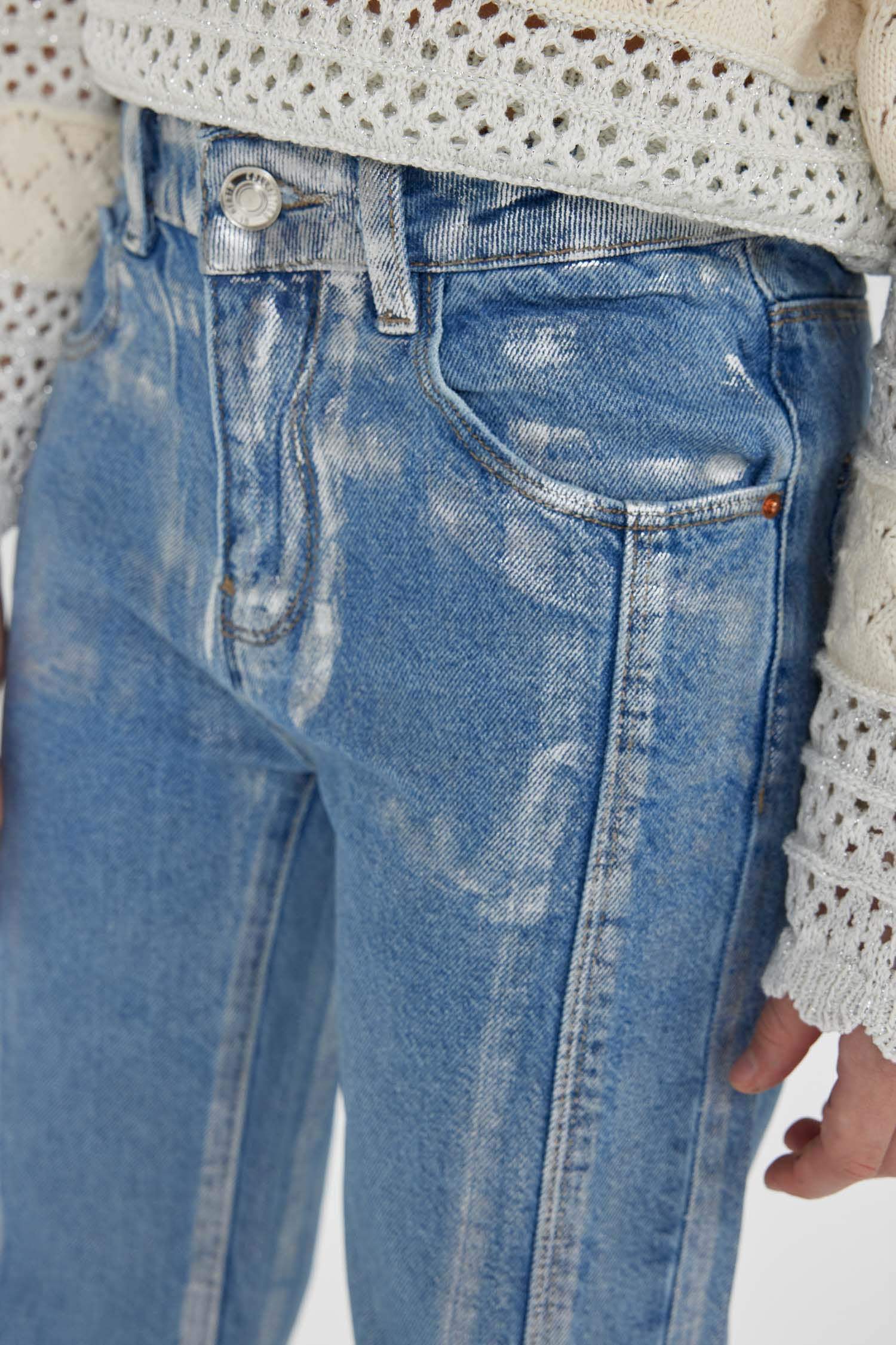 بنطلون بناتي وايد ليج برجل واسع بجيب