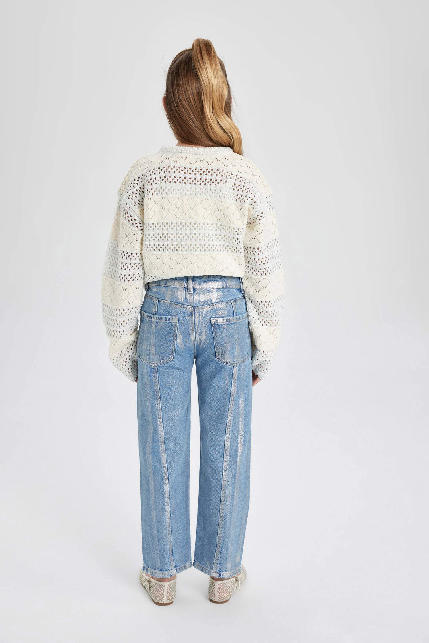 بنطلون بناتي وايد ليج برجل واسع بجيب