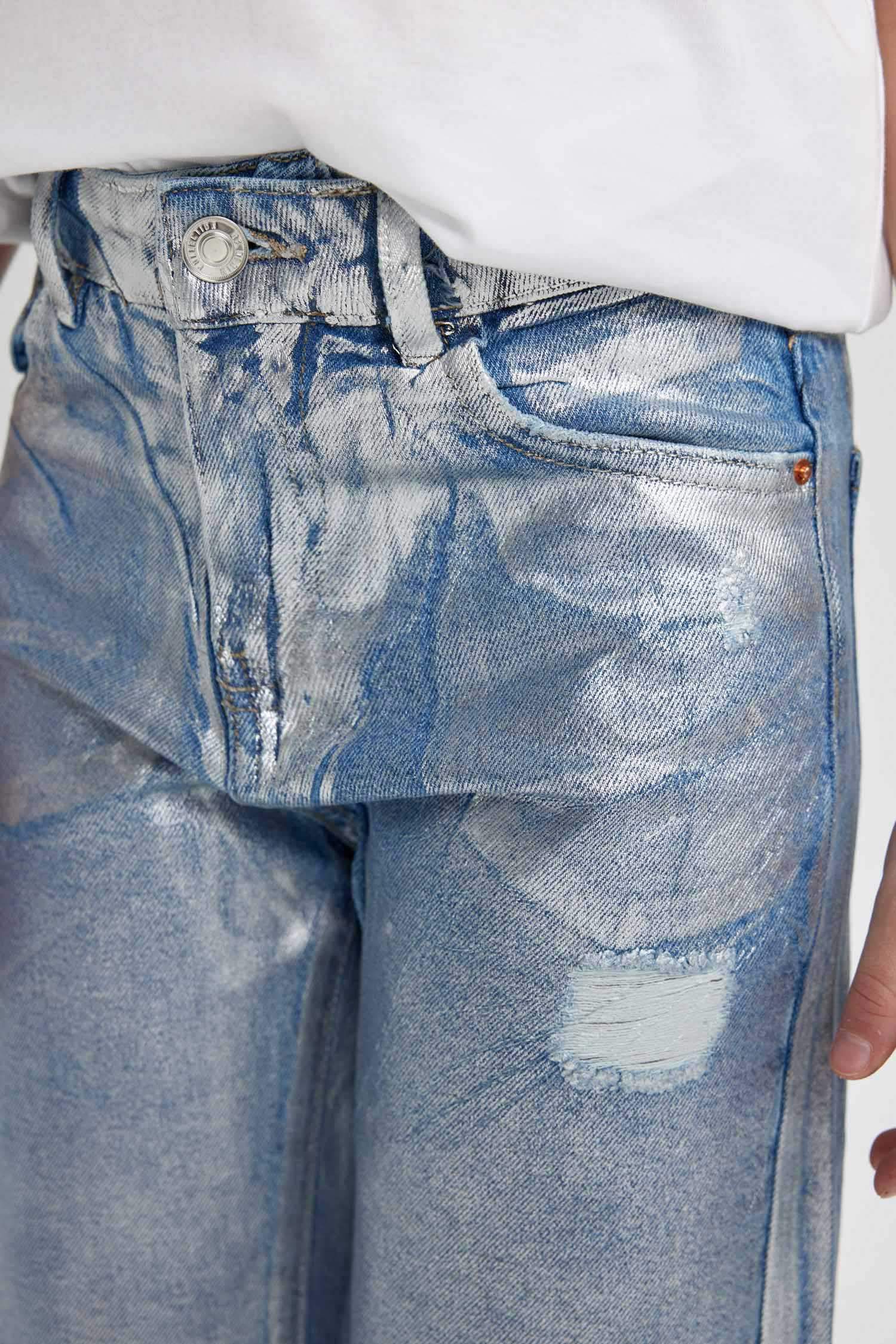 Kız Çocuk Wide Leg Yırtık Detaylı Geniş Paça Jean Pantolon