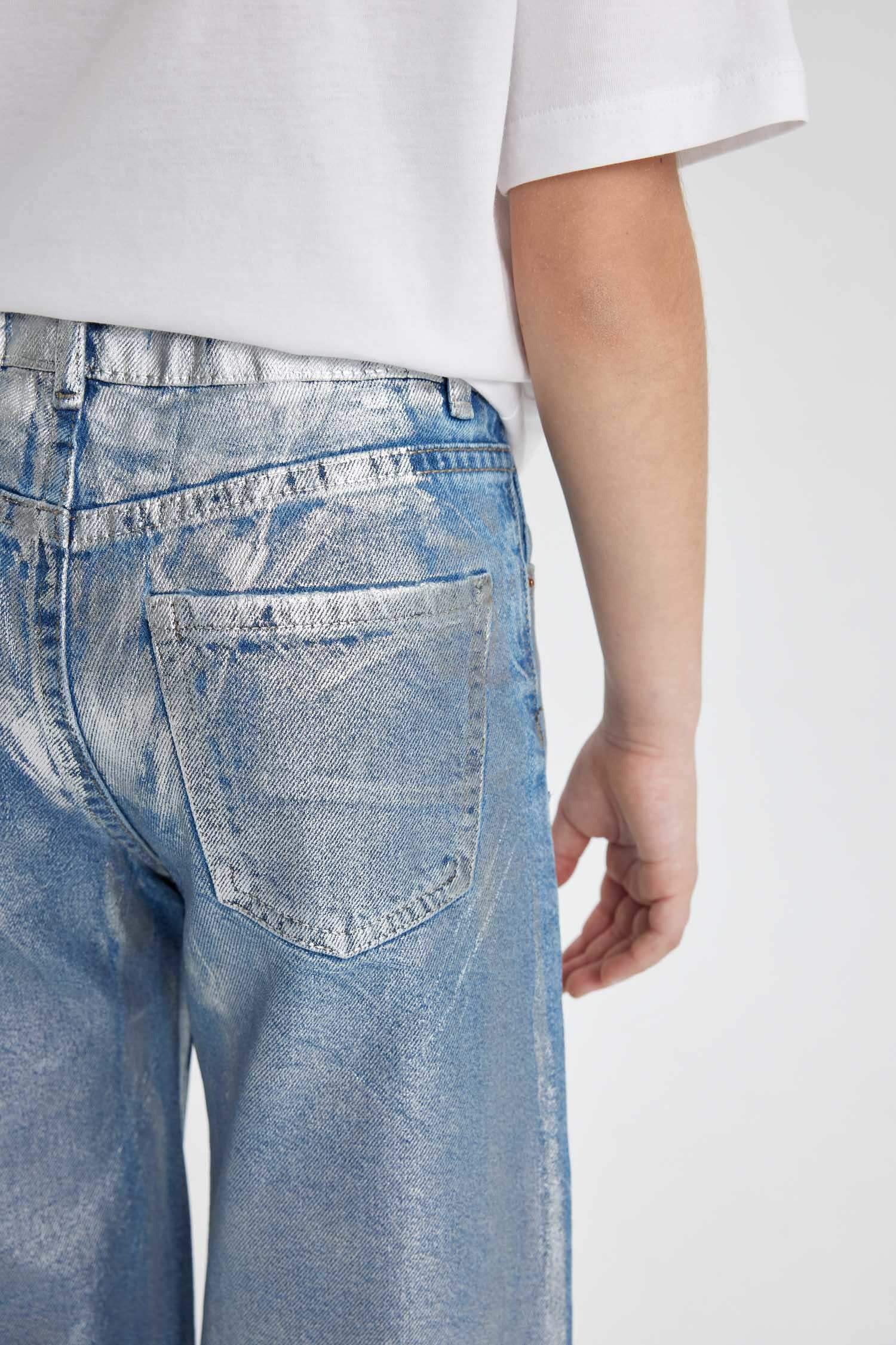 Kız Çocuk Wide Leg Yırtık Detaylı Geniş Paça Jean Pantolon