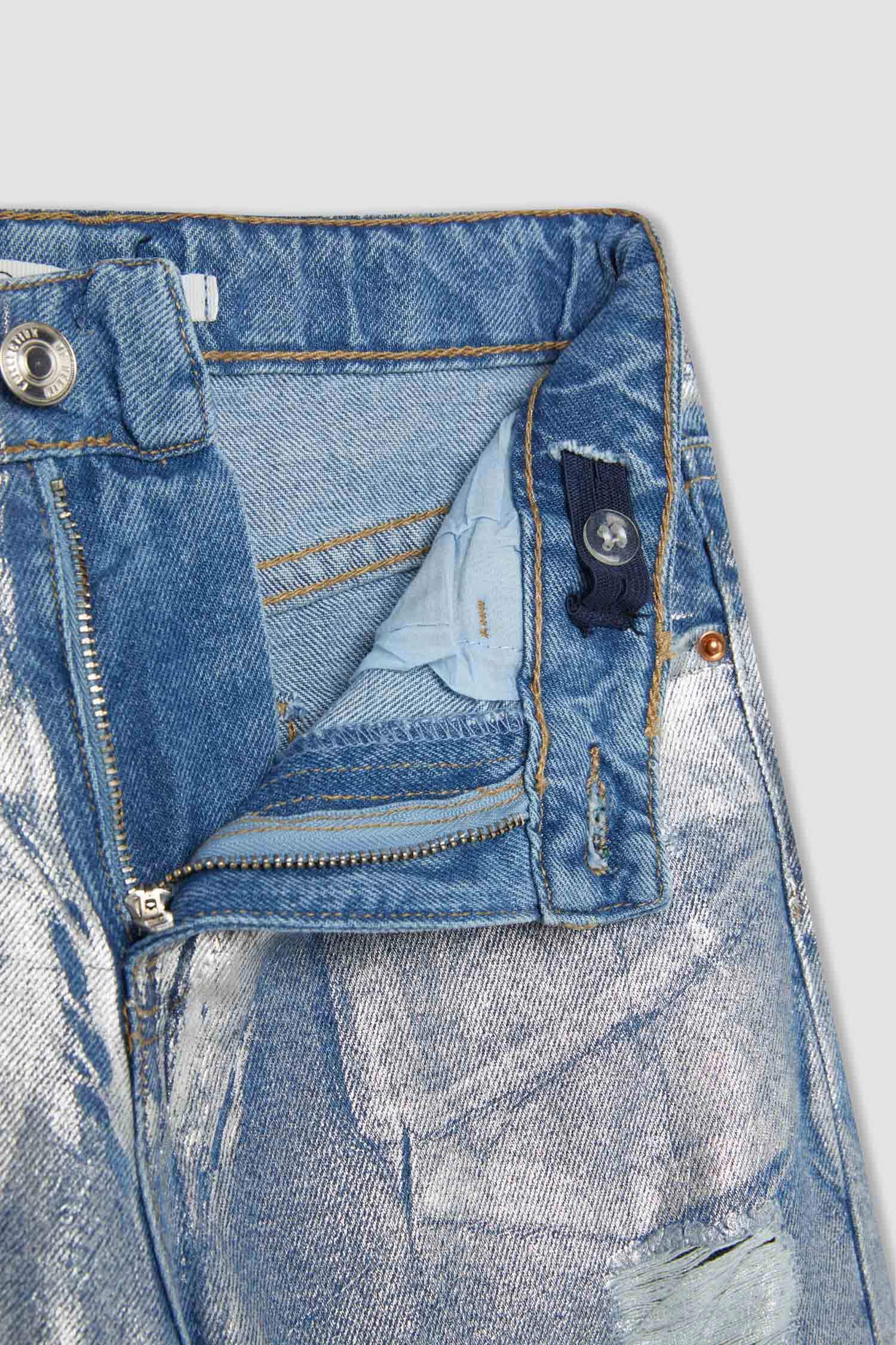 Kız Çocuk Wide Leg Yırtık Detaylı Geniş Paça Jean Pantolon