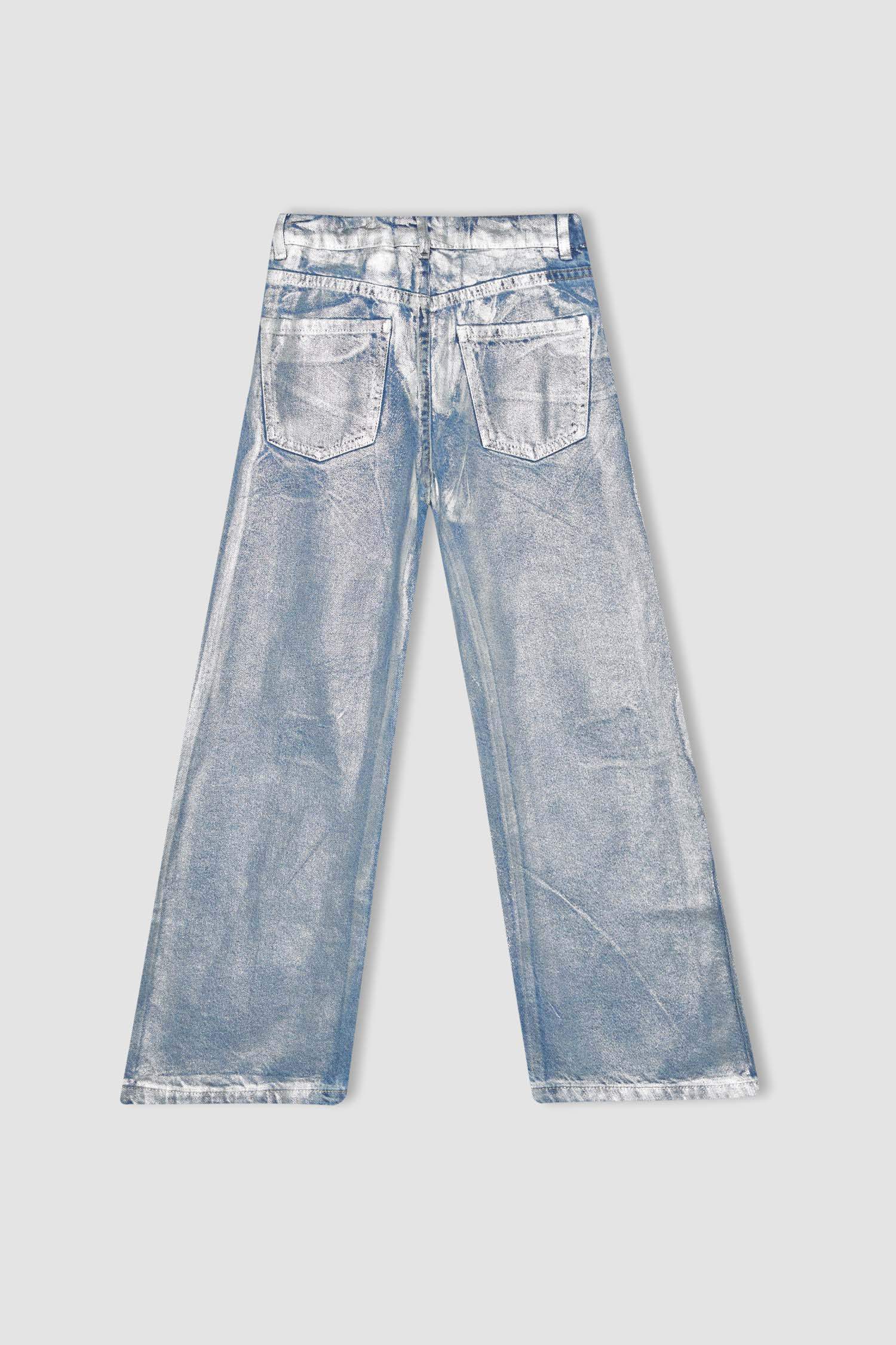 Kız Çocuk Wide Leg Yırtık Detaylı Geniş Paça Jean Pantolon