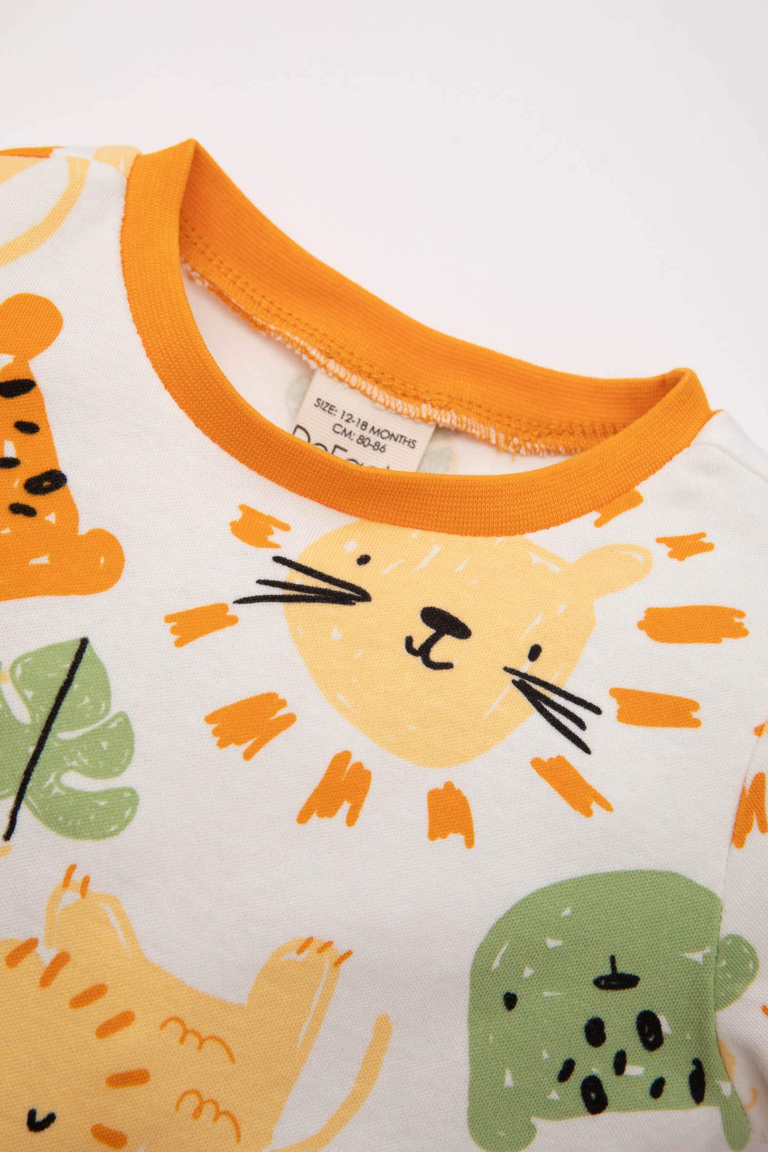 Erkek Bebek Pijama Takımı Safari Desenli Penye Kısa Kollu Üst Uzun Alt