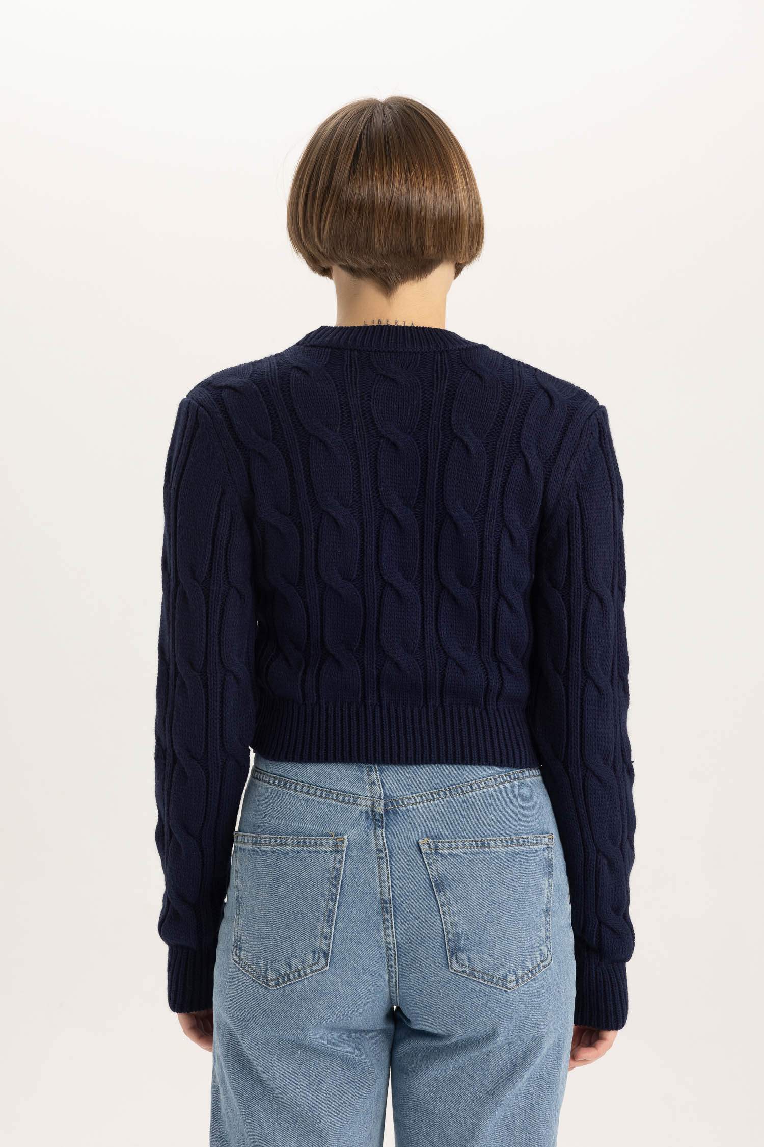 Crew Neck Knitted Crop Pullover