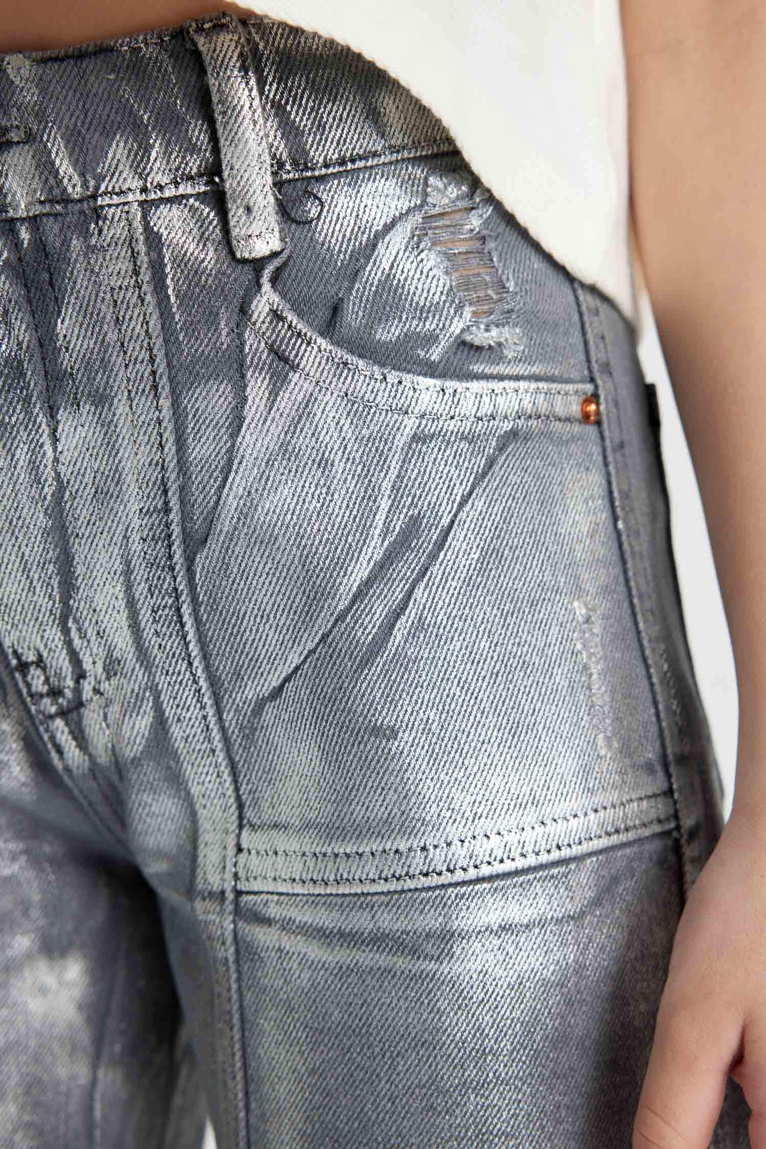 Kız Çocuk Wide Leg Geniş Bol Paça Parlak Jean Pantolon