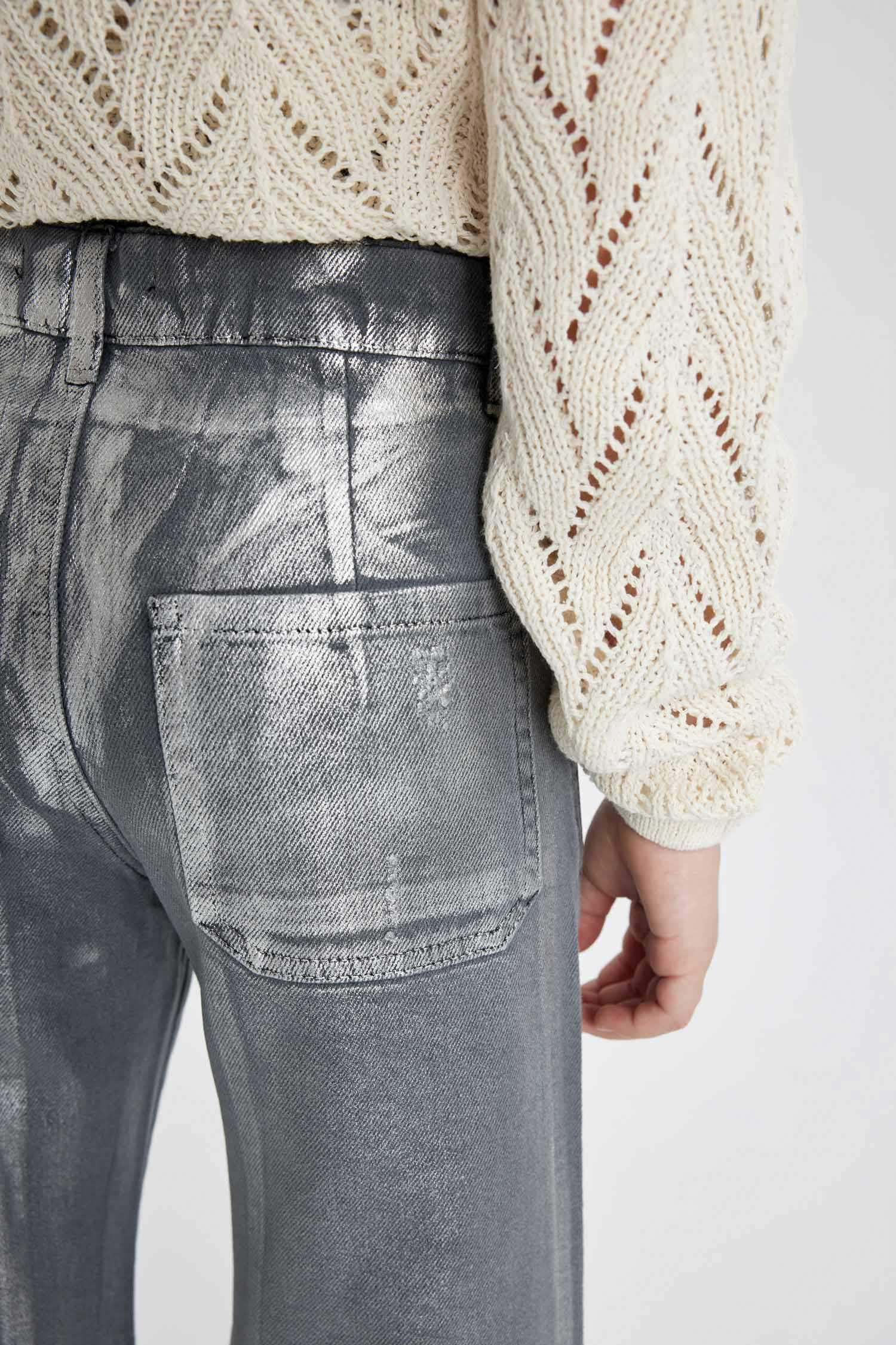 Kız Çocuk Wide Leg Geniş Bol Paça Parlak Jean Pantolon