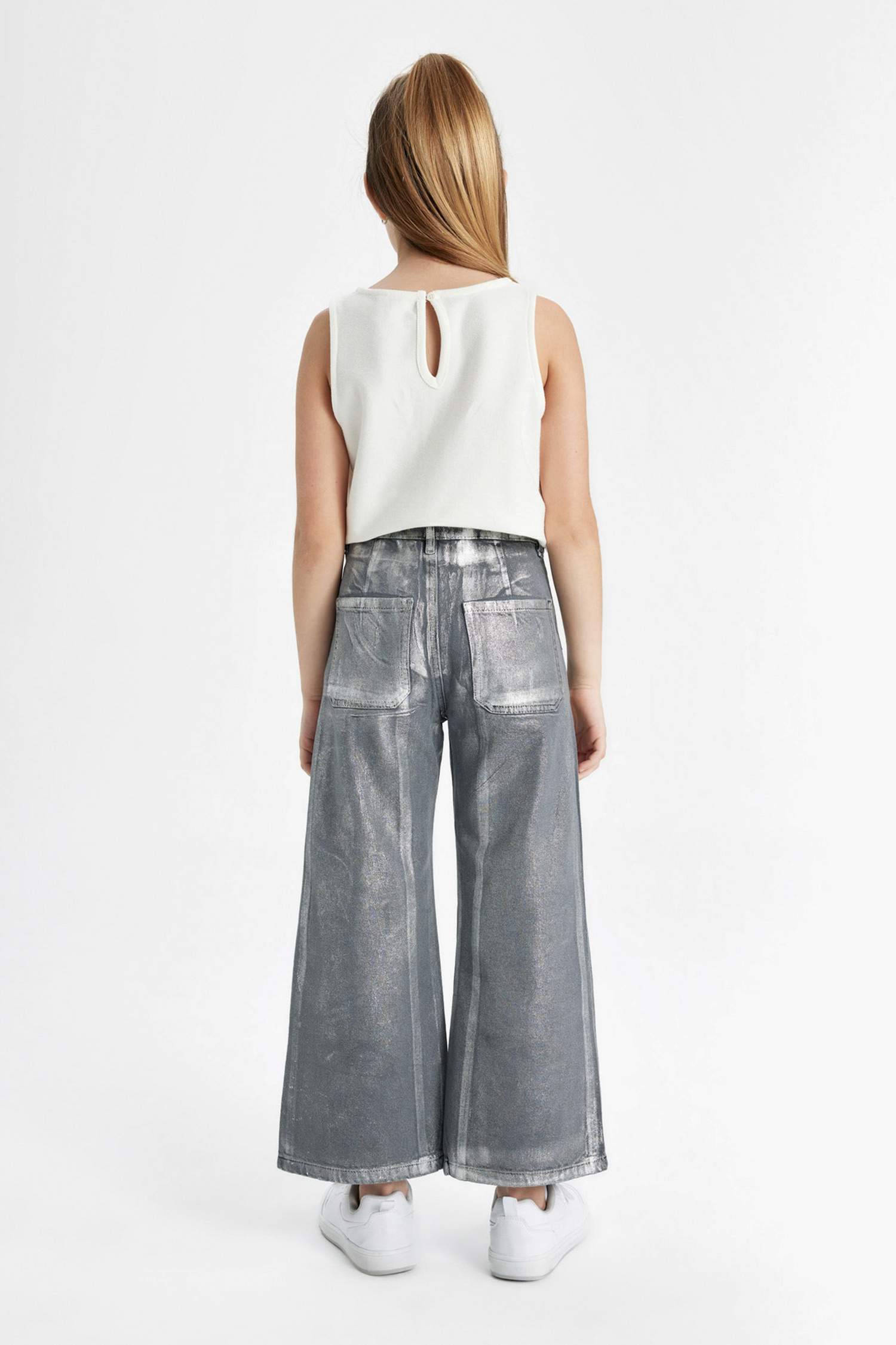 Kız Çocuk Wide Leg Geniş Bol Paça Parlak Jean Pantolon