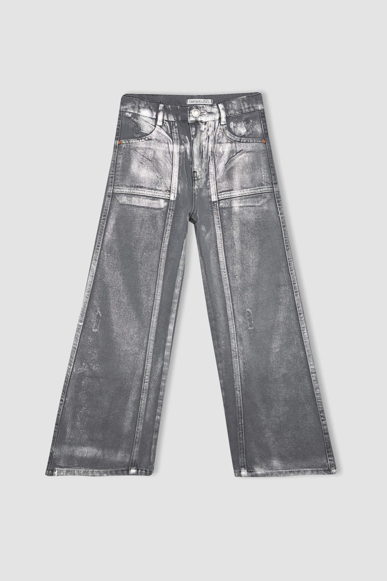 Kız Çocuk Wide Leg Geniş Bol Paça Parlak Jean Pantolon