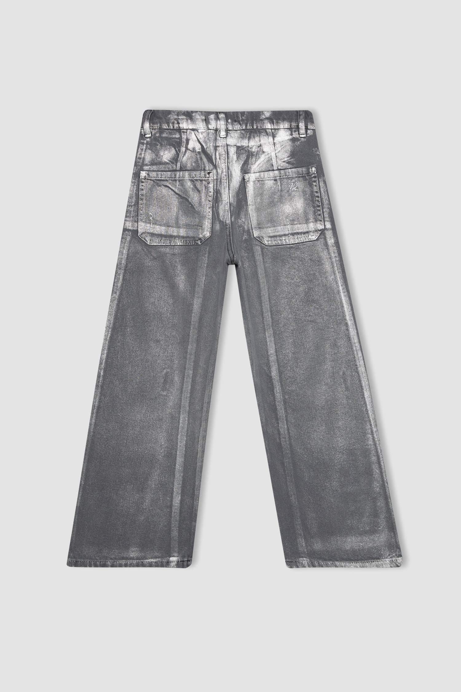 Kız Çocuk Wide Leg Geniş Bol Paça Parlak Jean Pantolon