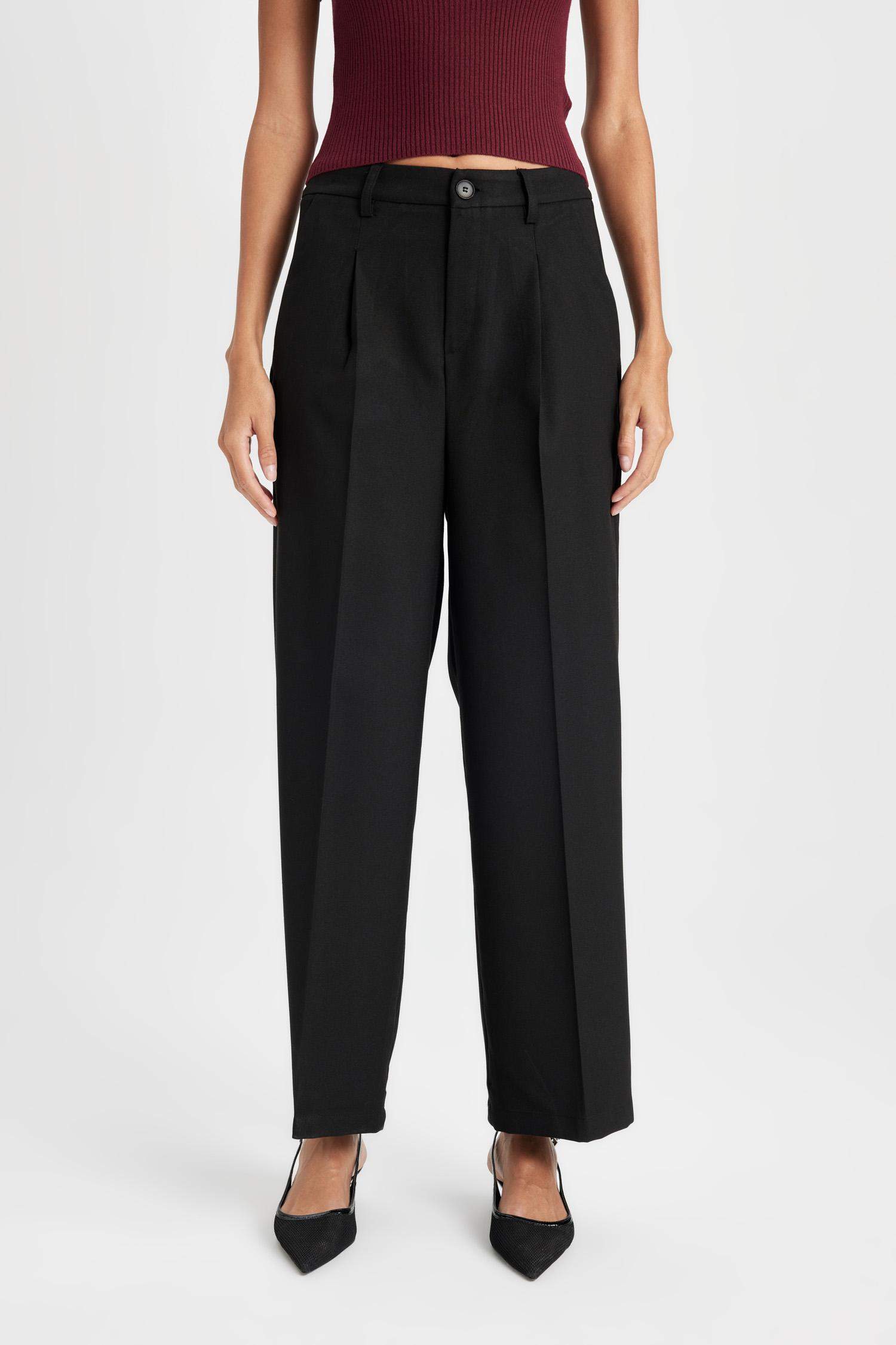 Wide Leg Pocketed High Waist Basic Classic Black Trousers