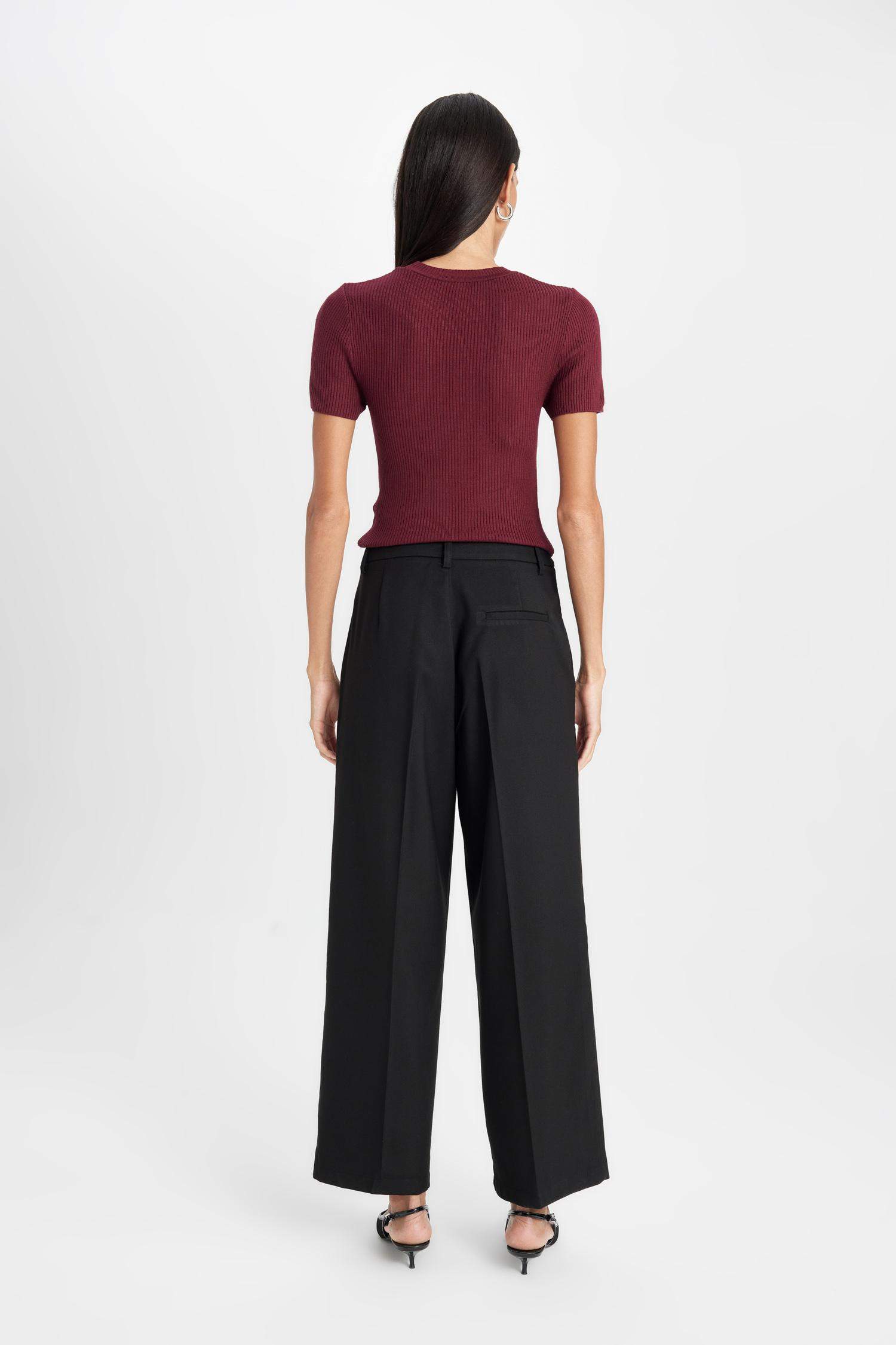 Wide Leg Pocketed High Waist Basic Classic Black Trousers