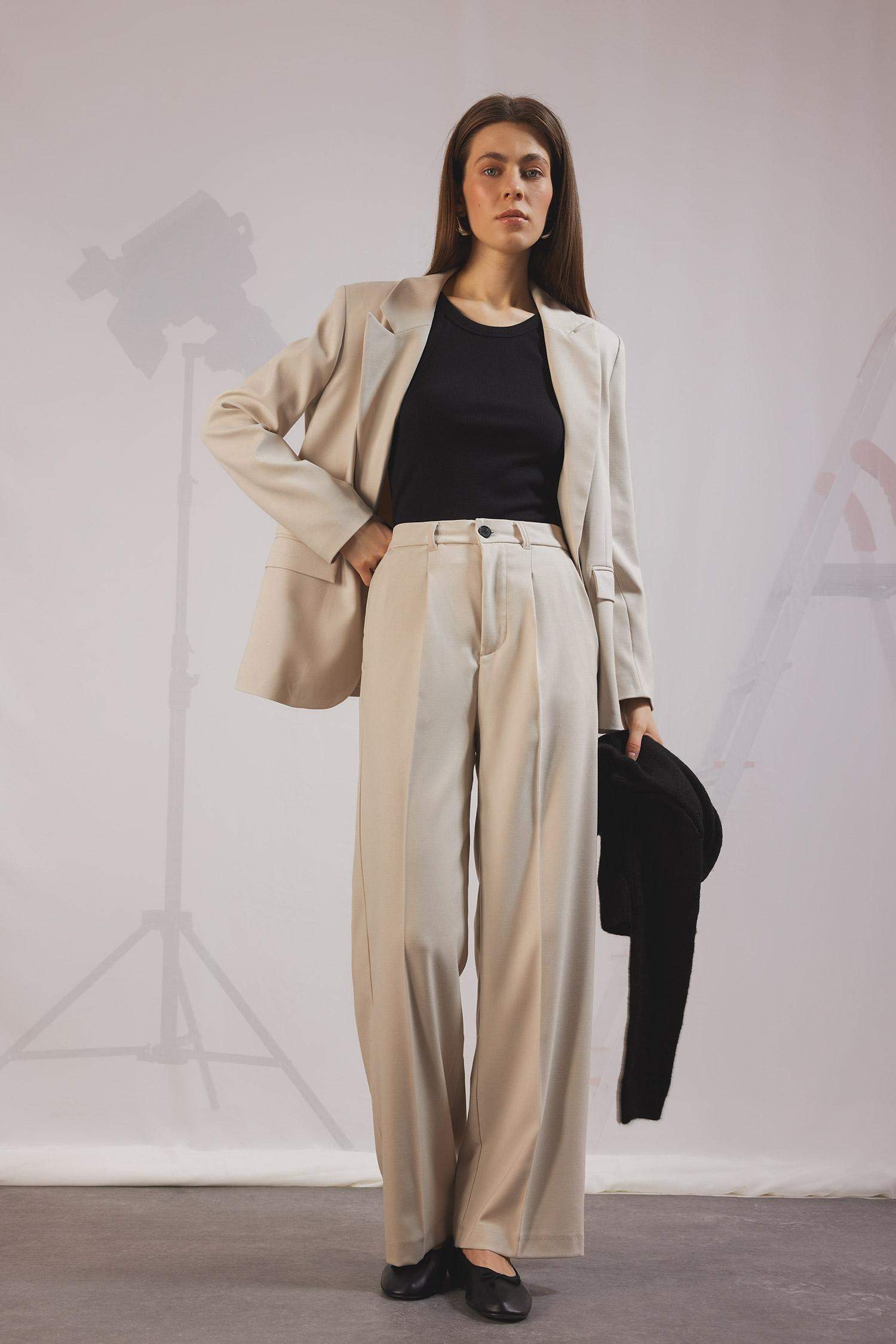 Wide Leg Pensli Klasik Palazzo Pantolon Geniş Bol Paça Basic Düz Uzun Boy Yüksek Bel Cepli