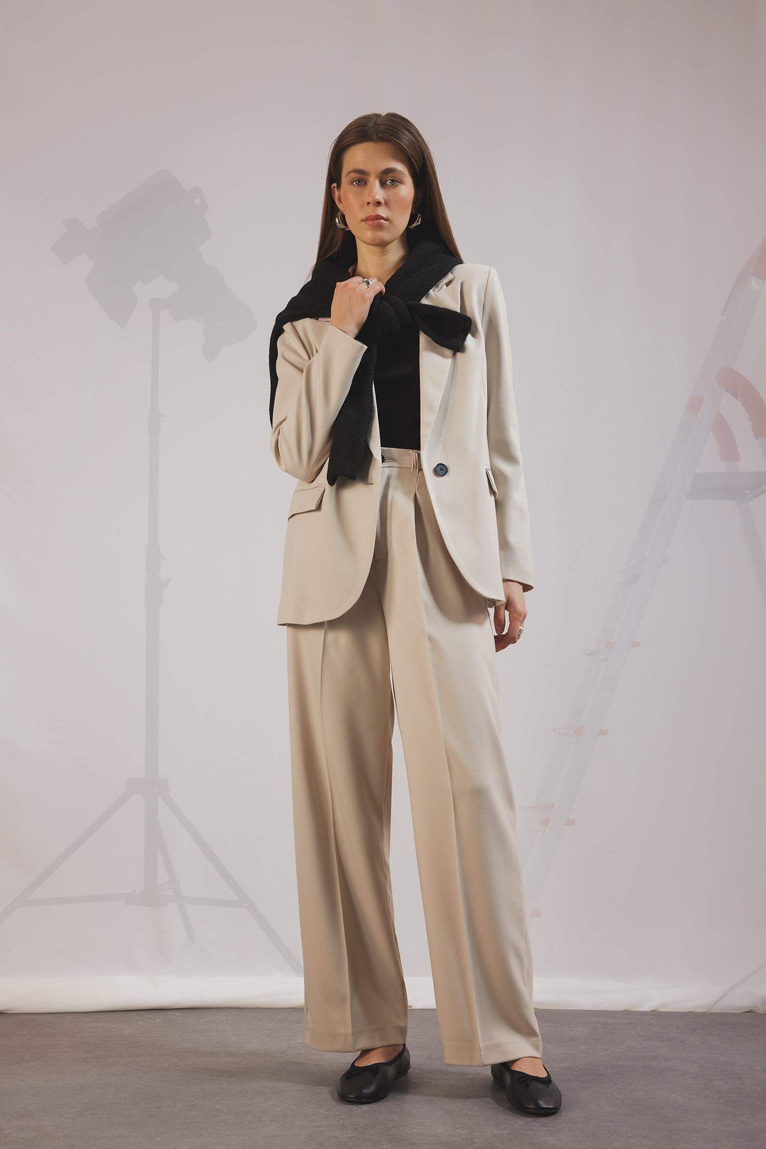 Wide Leg Pensli Klasik Palazzo Pantolon Geniş Bol Paça Basic Düz Uzun Boy Yüksek Bel Cepli