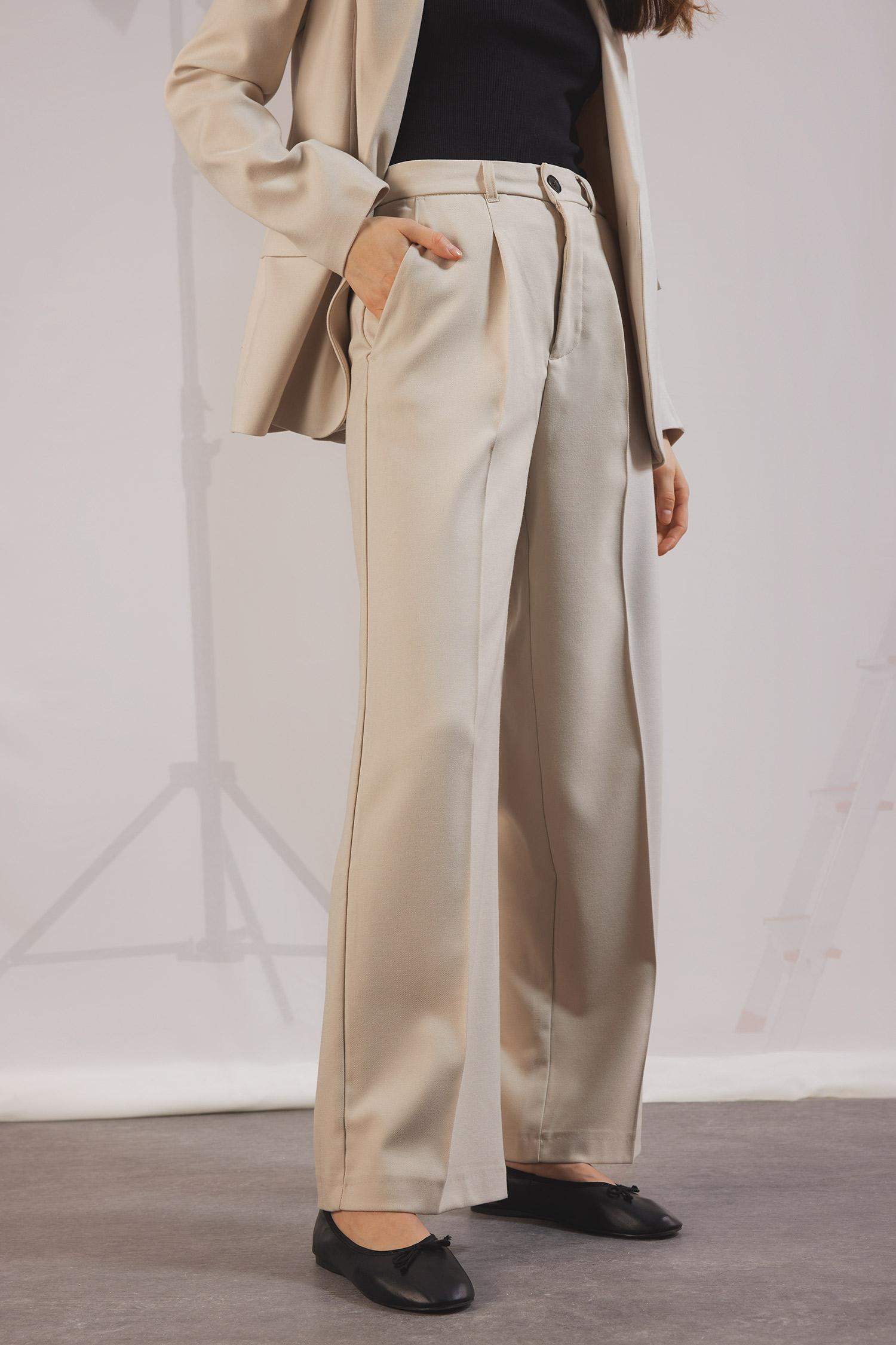 Wide Leg Pensli Klasik Palazzo Pantolon Geniş Bol Paça Basic Düz Uzun Boy Yüksek Bel Cepli