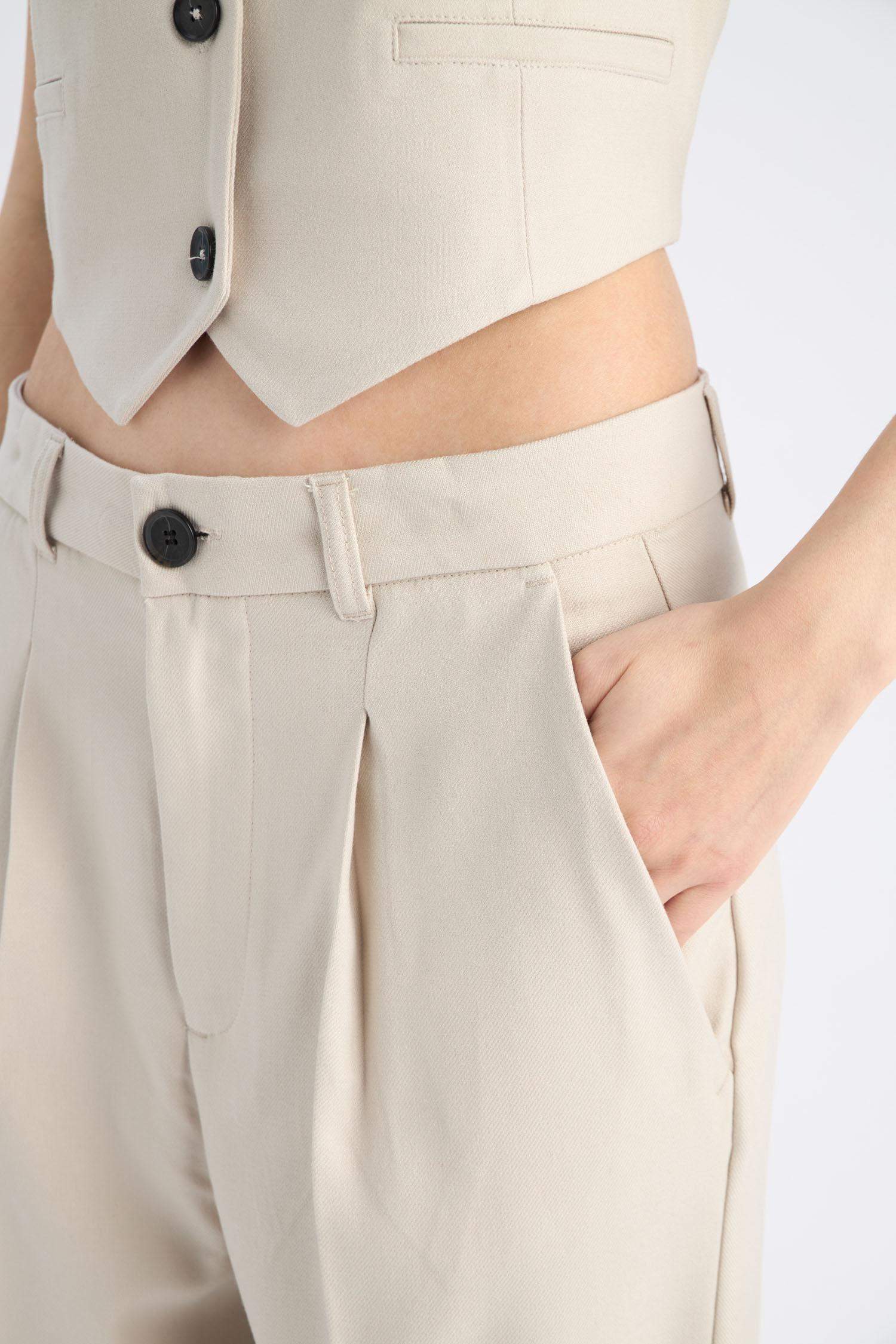 بنطرون رمادي كلاسيكي برجل واسع وايد ليج بجيب وخصر عالي