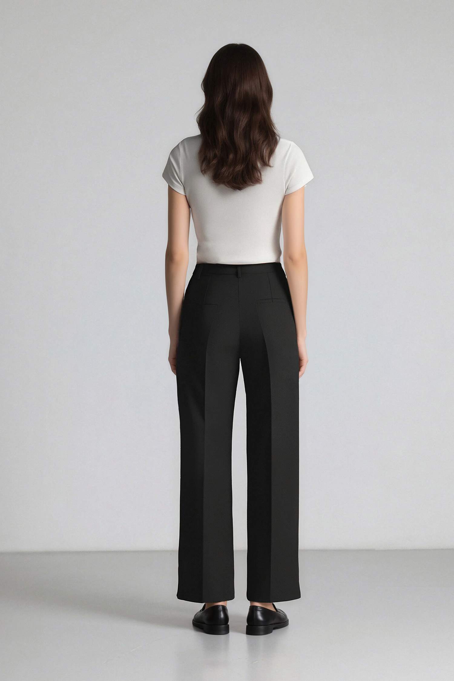 سروال كلاسيكي اسود سامبل واسع برجل واسع وخصر عالي