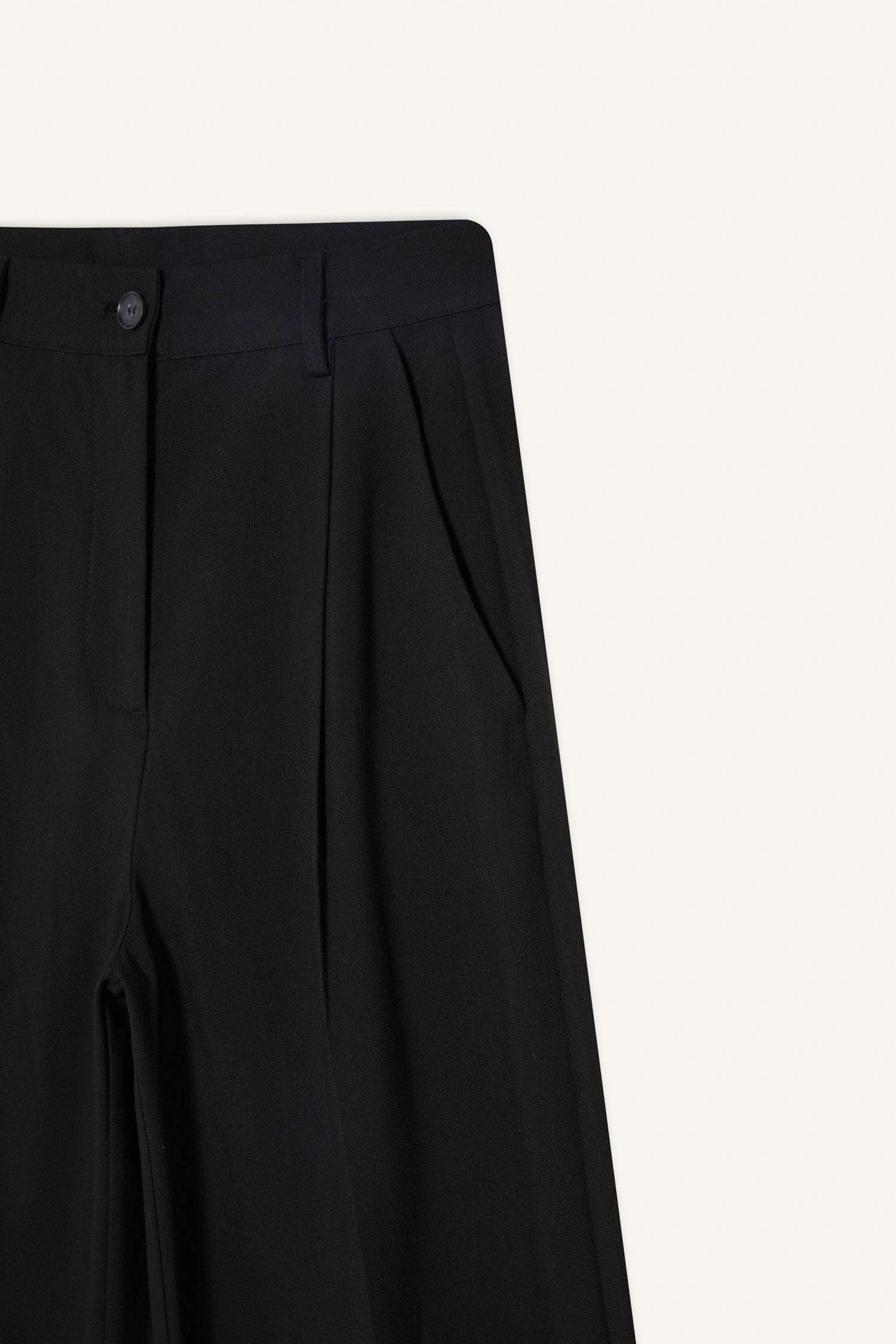 سروال كلاسيكي اسود سامبل واسع برجل واسع وخصر عالي