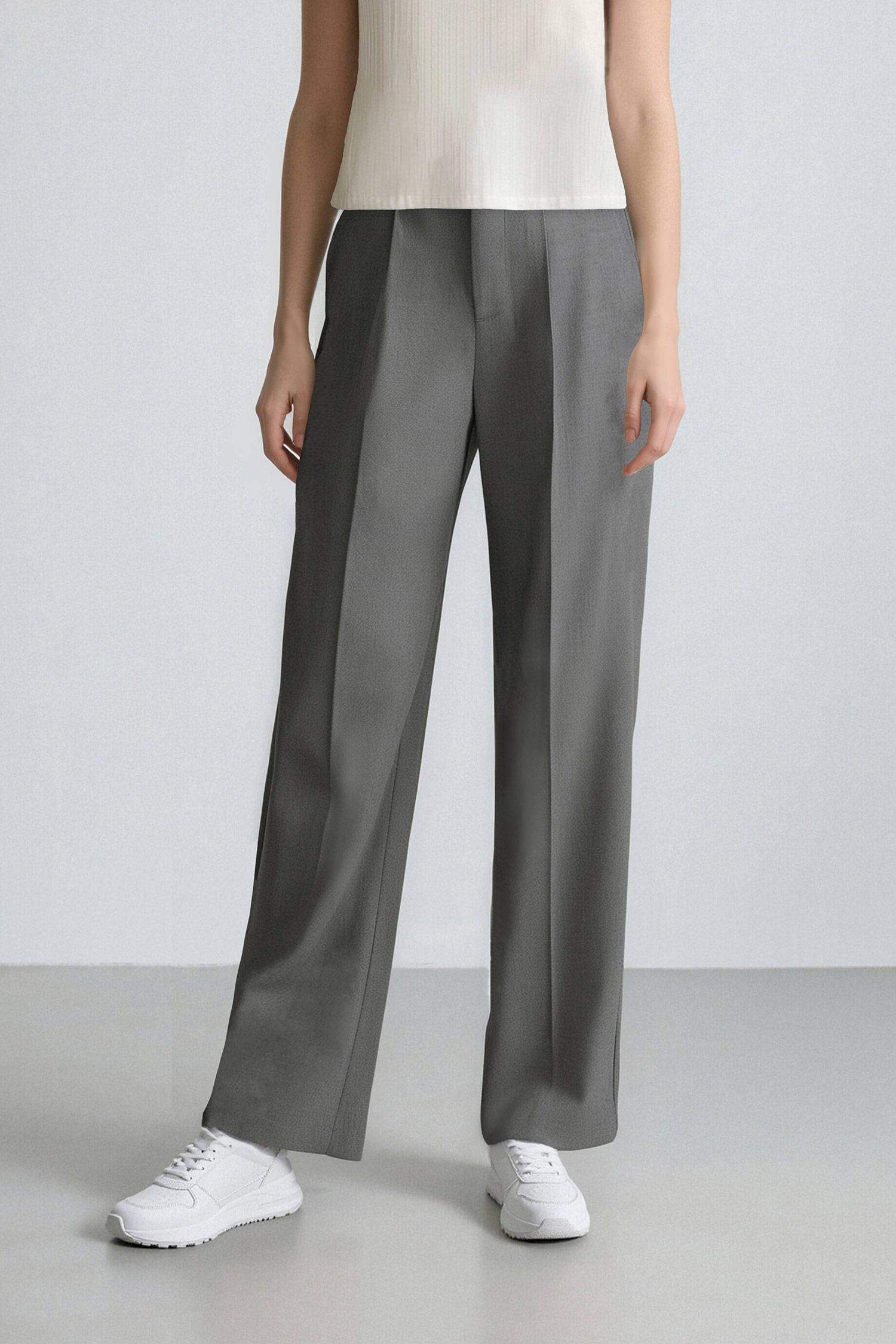 Wide Leg Loose Fit Basic High Waist Grey Trousers