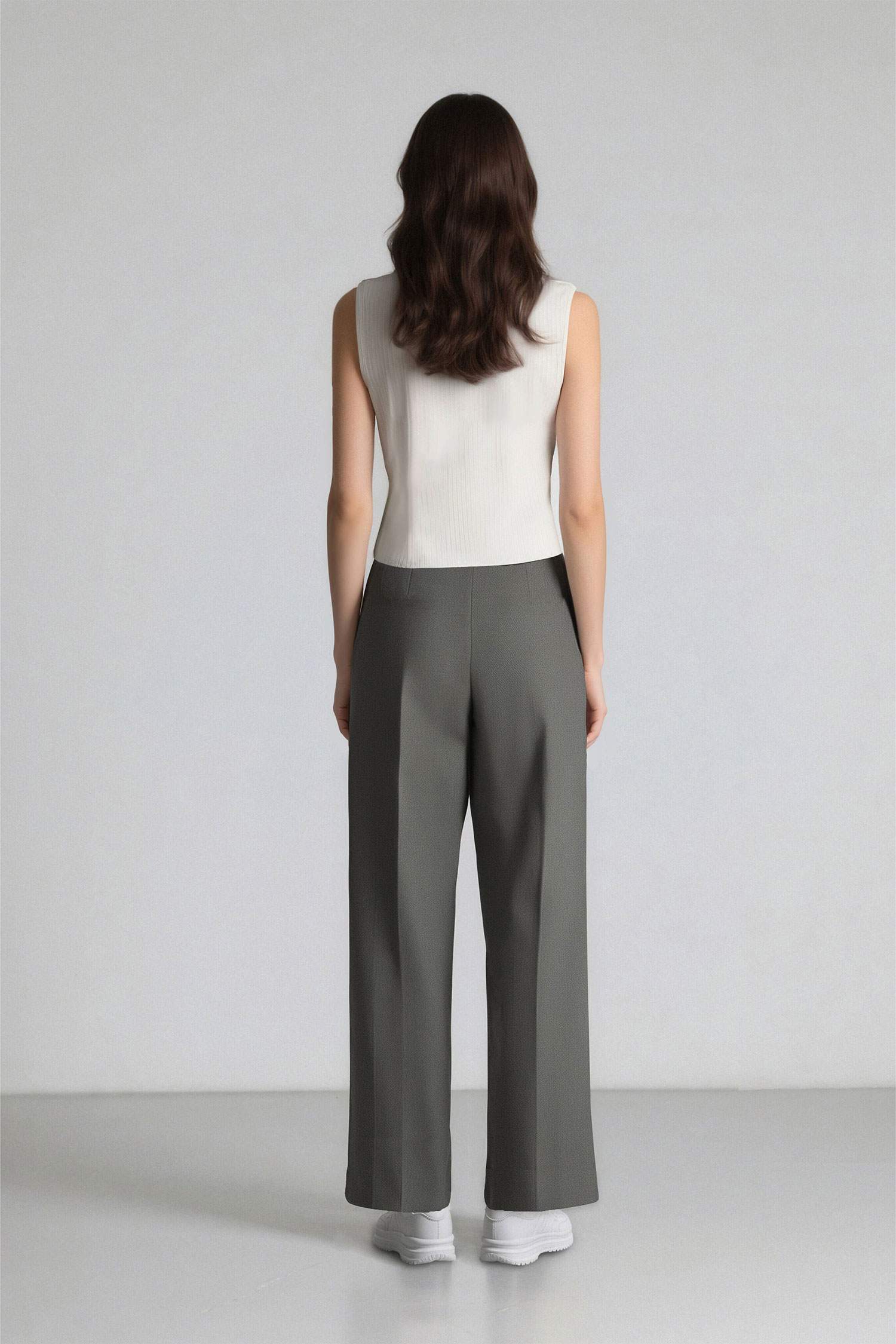 Wide Leg Loose Fit Basic High Waist Grey Trousers