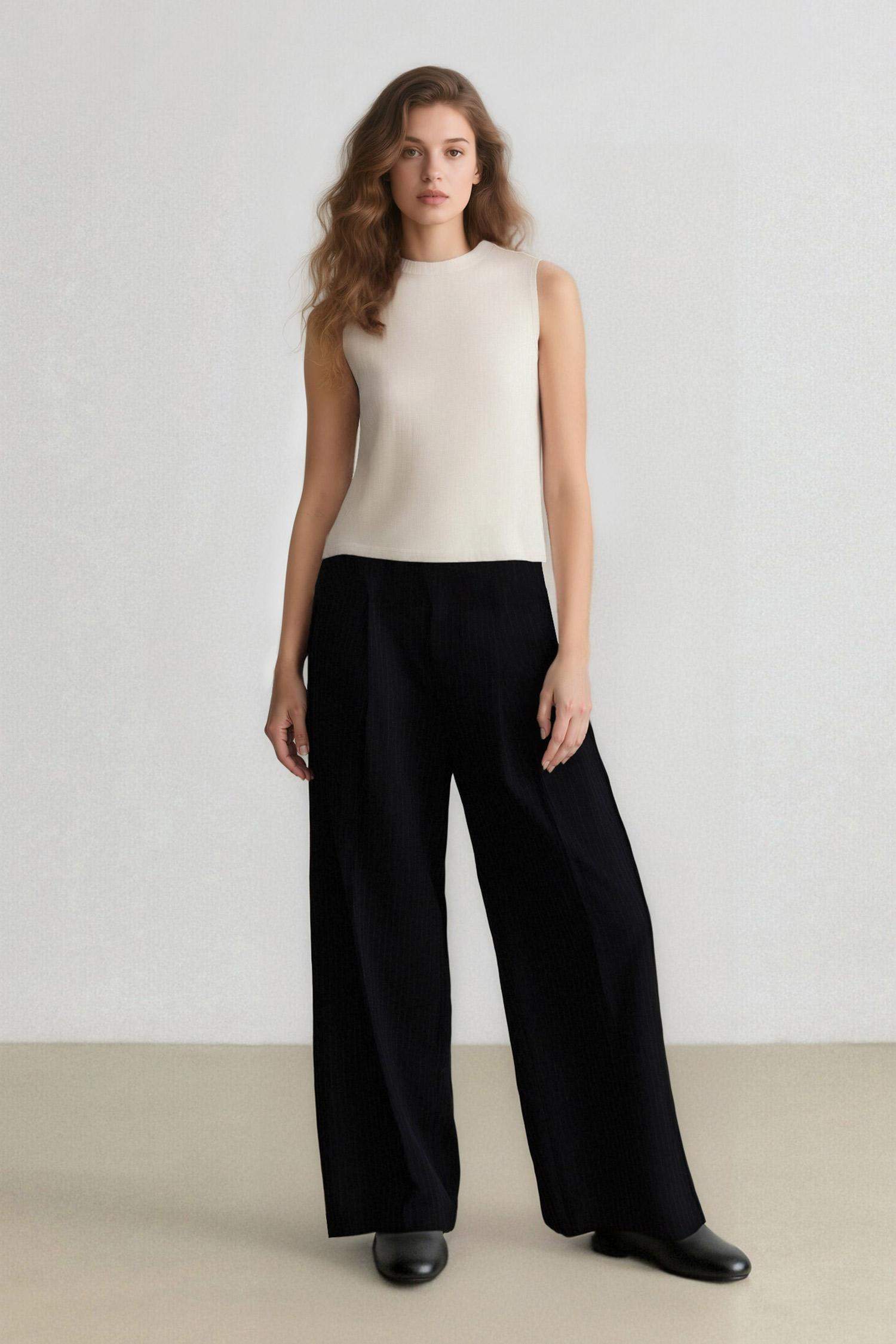Wide Leg Pocket High Waist Basic Classic Blue Trousers
