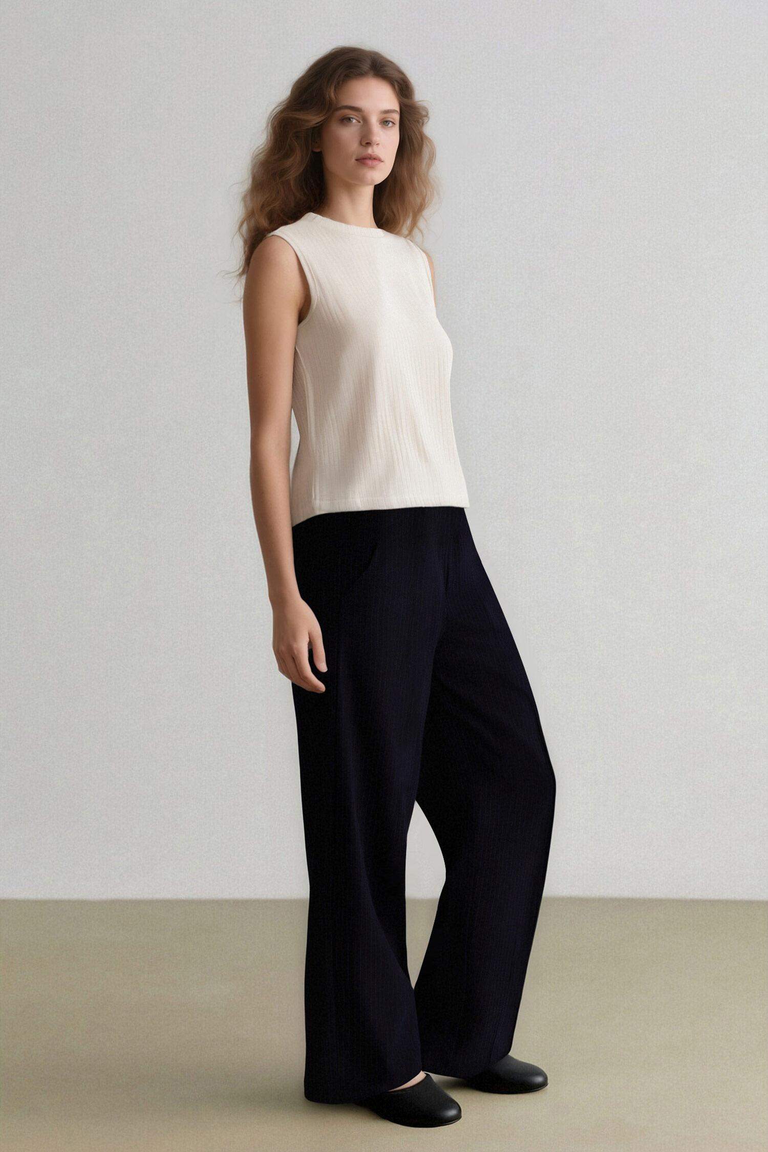 Wide Leg Pocket High Waist Basic Classic Blue Trousers