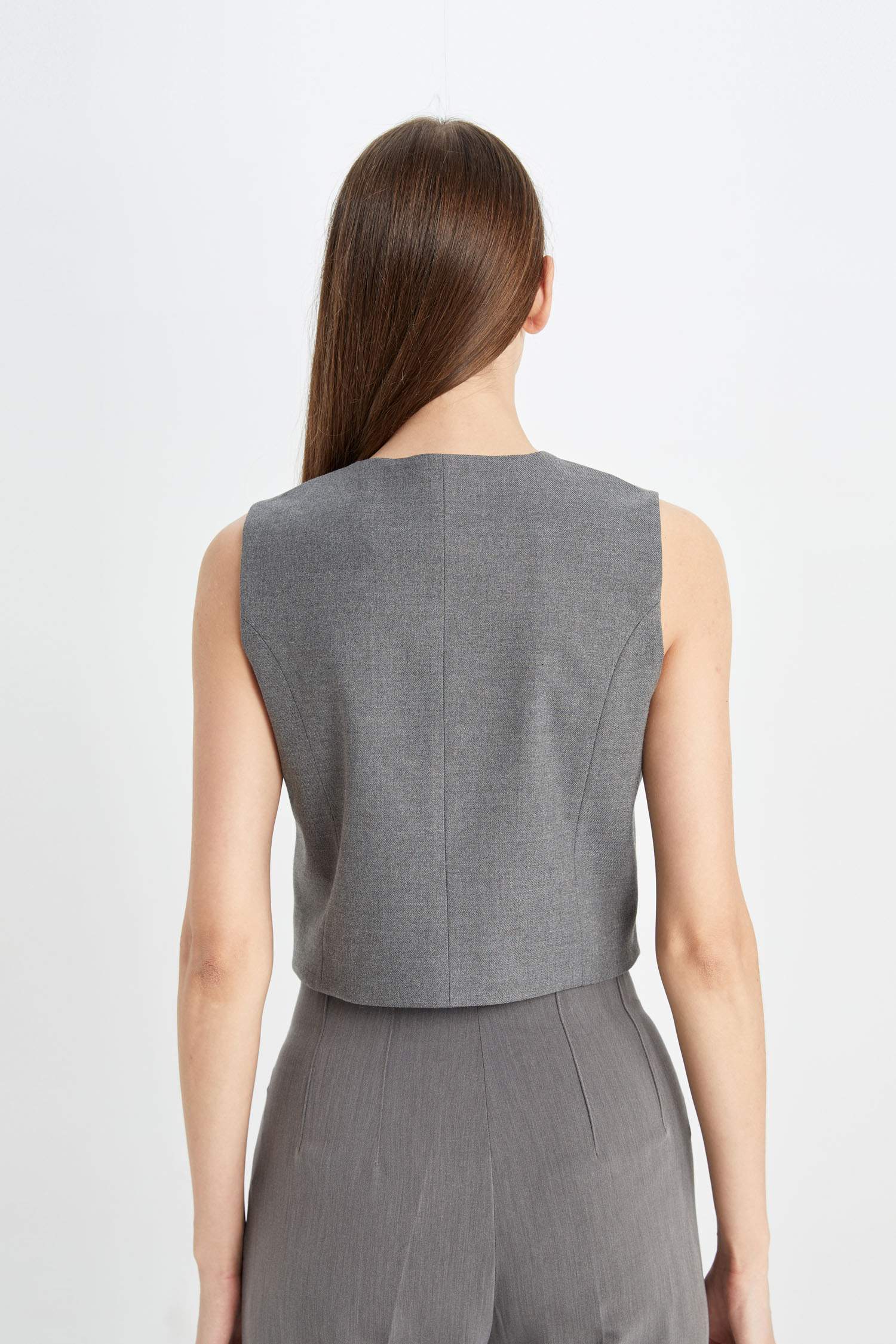 V Yaka Düğmeli Klasik Siyah Blazer Yelek