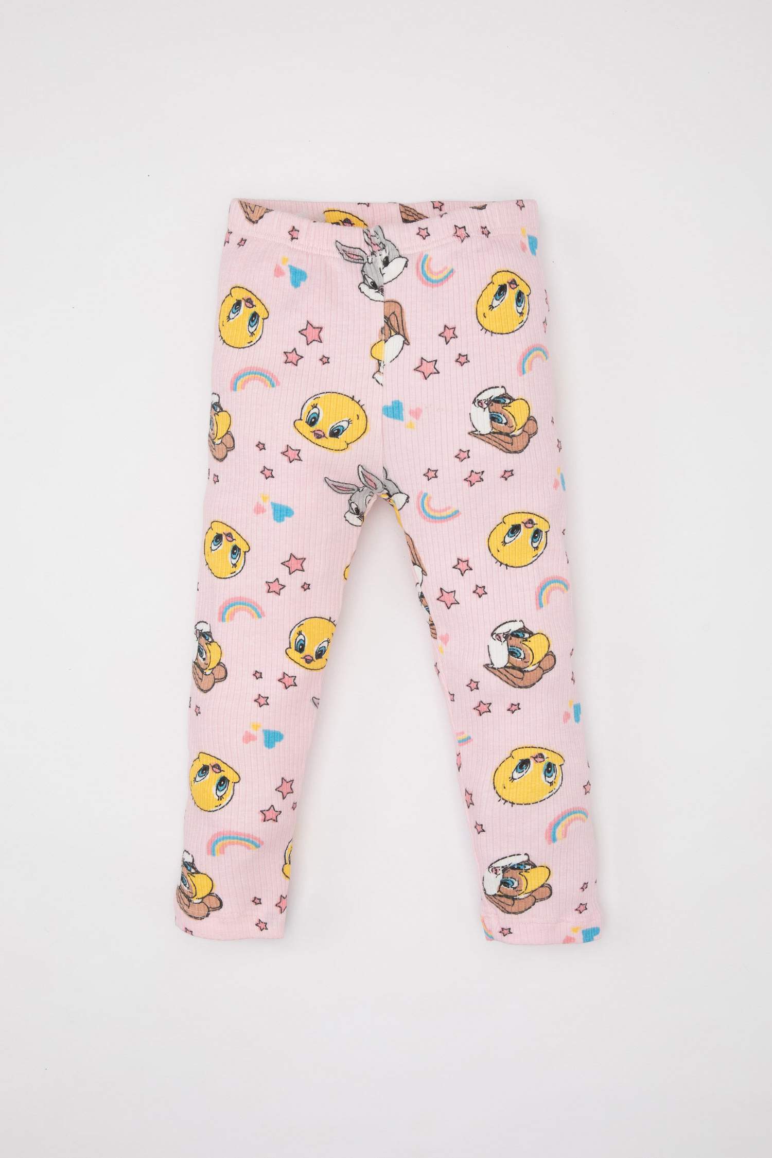 Kız Bebek Looney Tunes Pijama Takımı Fitilli Kaşkorse Bisiklet Yaka Kısa Kollu Üst Beli Lastikli Uzun Alt