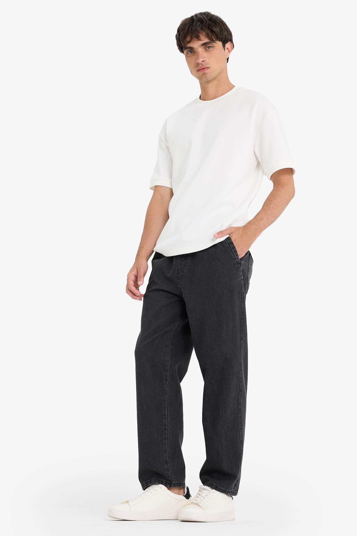 %100 Pamuk Wide Leg Beli Bağcıklı Lastikli Geniş Paça Jean Pantolon