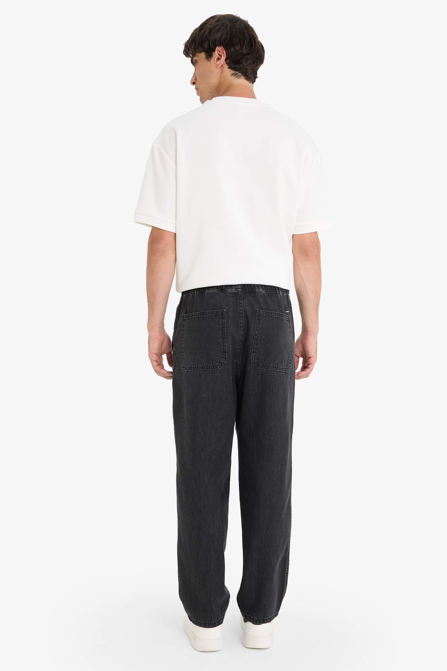 %100 Pamuk Wide Leg Beli Bağcıklı Lastikli Geniş Paça Jean Pantolon