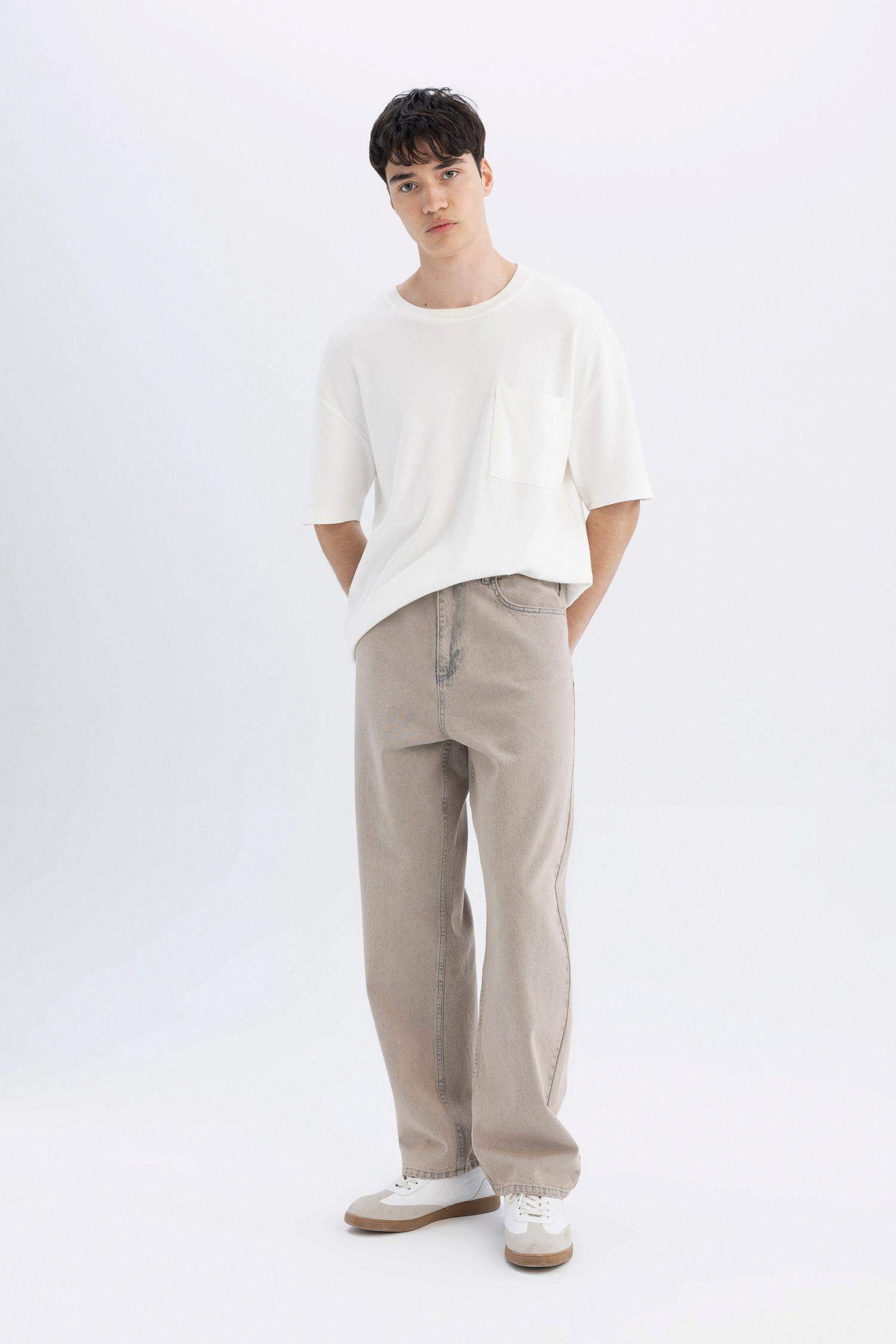 %100 Pamuk Baggy Fit Geniş Kalıp Normal Bel Geniş Paça Jean Pantolon