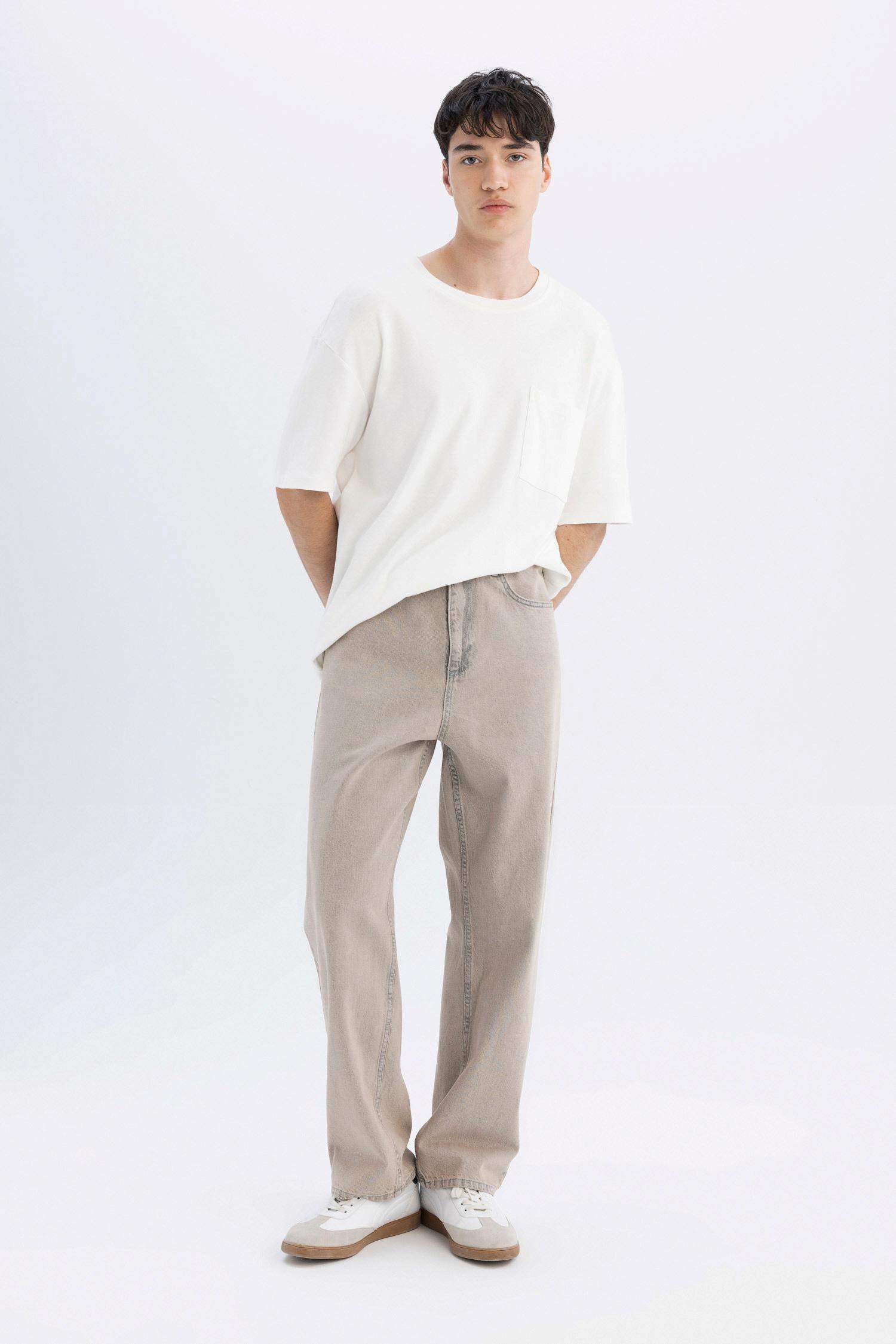 %100 Pamuk Baggy Fit Geniş Kalıp Normal Bel Geniş Paça Jean Pantolon