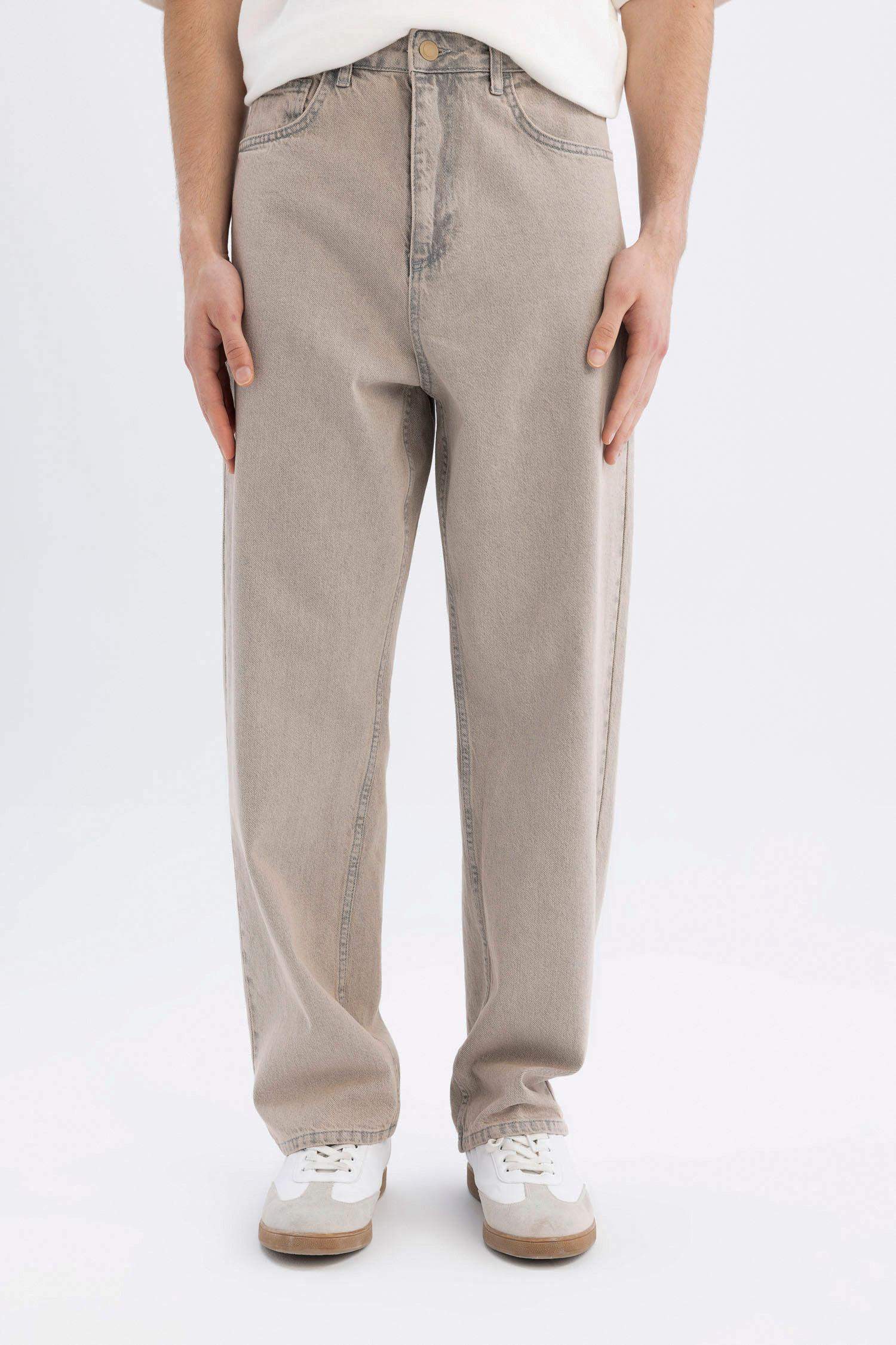 %100 Pamuk Baggy Fit Geniş Kalıp Normal Bel Geniş Paça Jean Pantolon