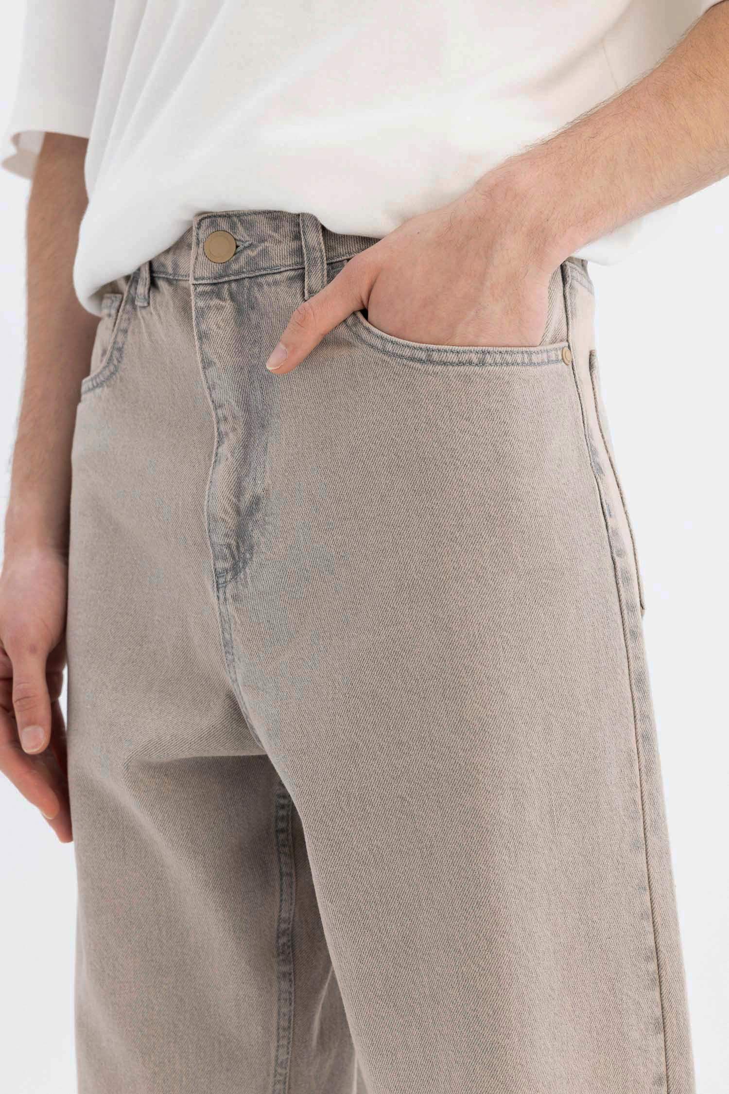 %100 Pamuk Baggy Fit Geniş Kalıp Normal Bel Geniş Paça Jean Pantolon