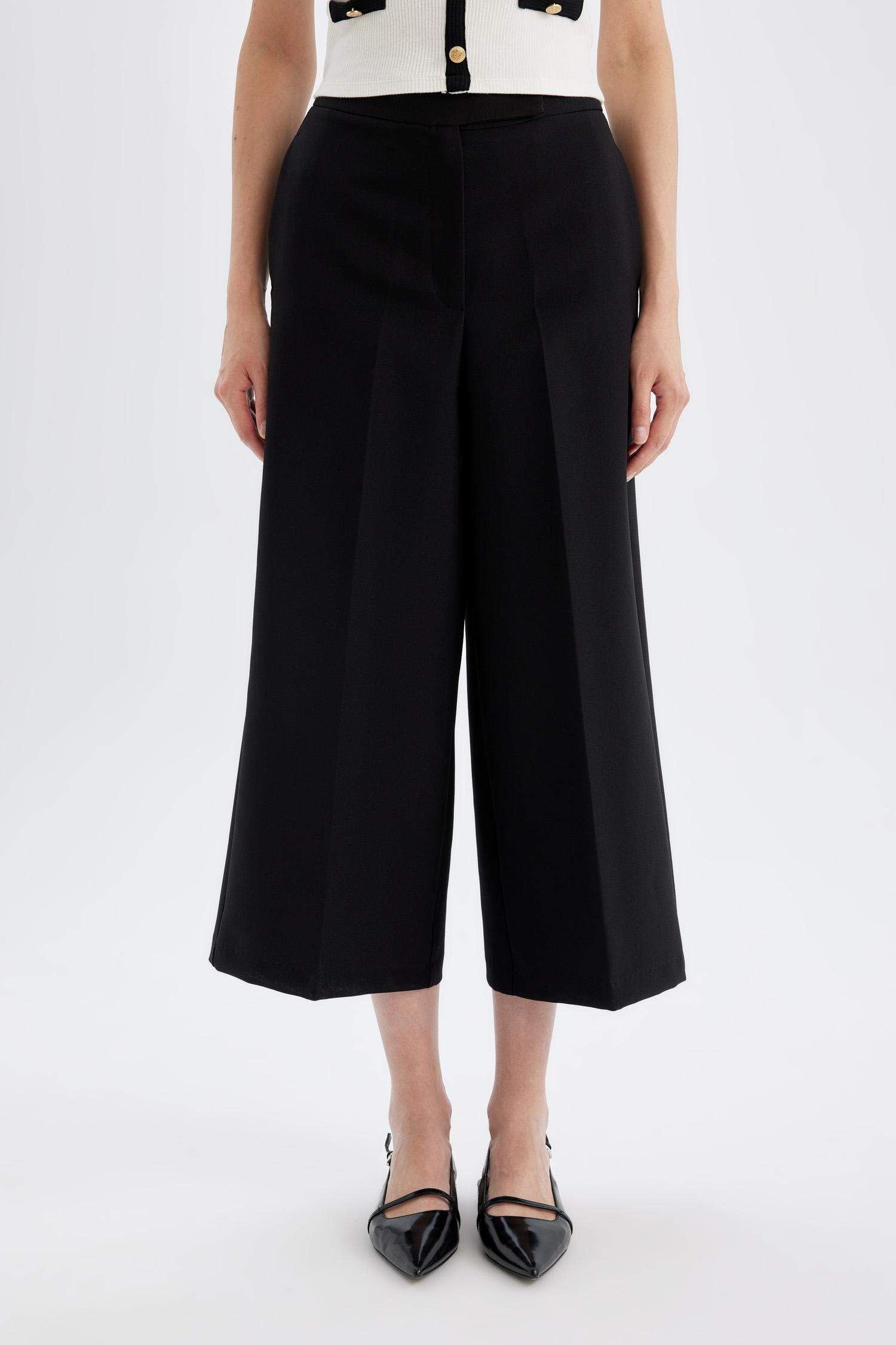 Culotte Basic Normal Waist Wide Leg Classic Black Chino Pants
