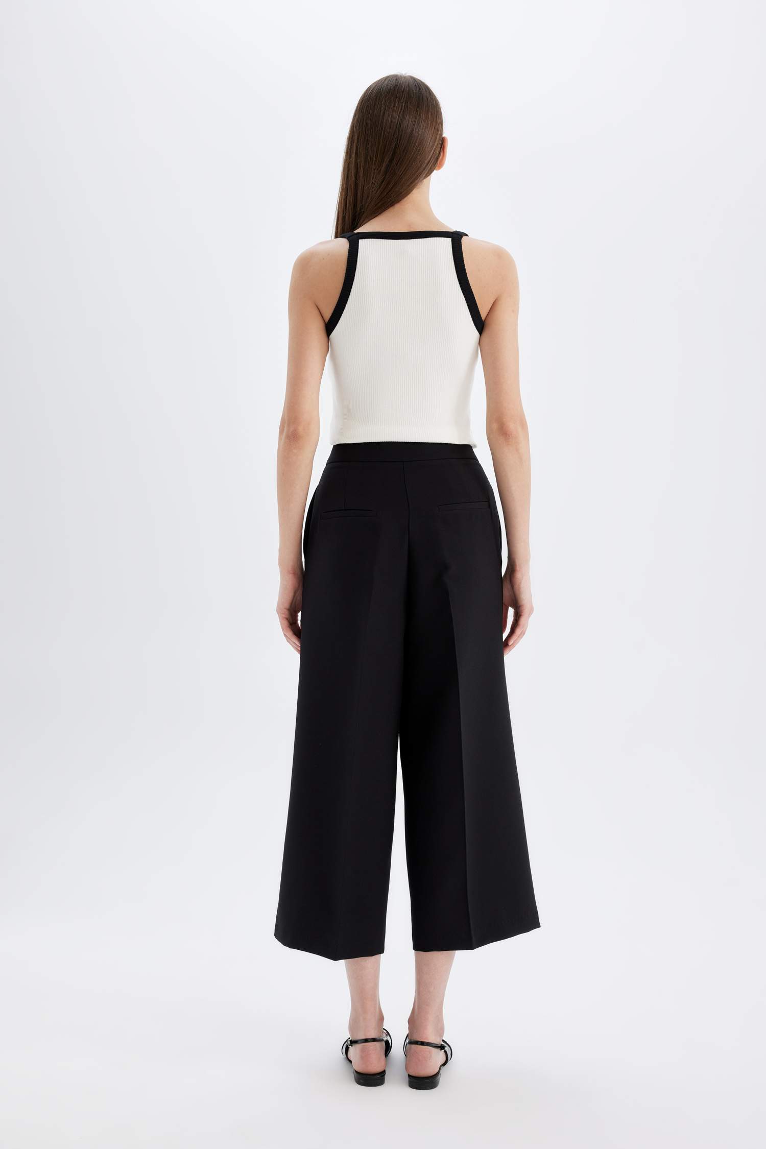 Culotte Basic Normal Waist Wide Leg Classic Black Chino Pants