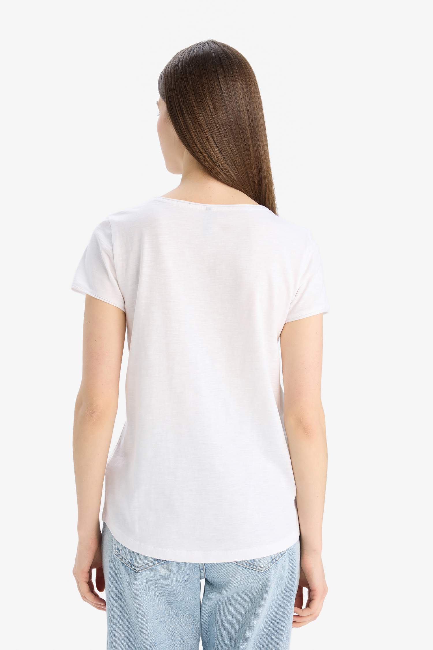 Regular Fit V Yaka Basic Düz Kısa Kollu Tişört