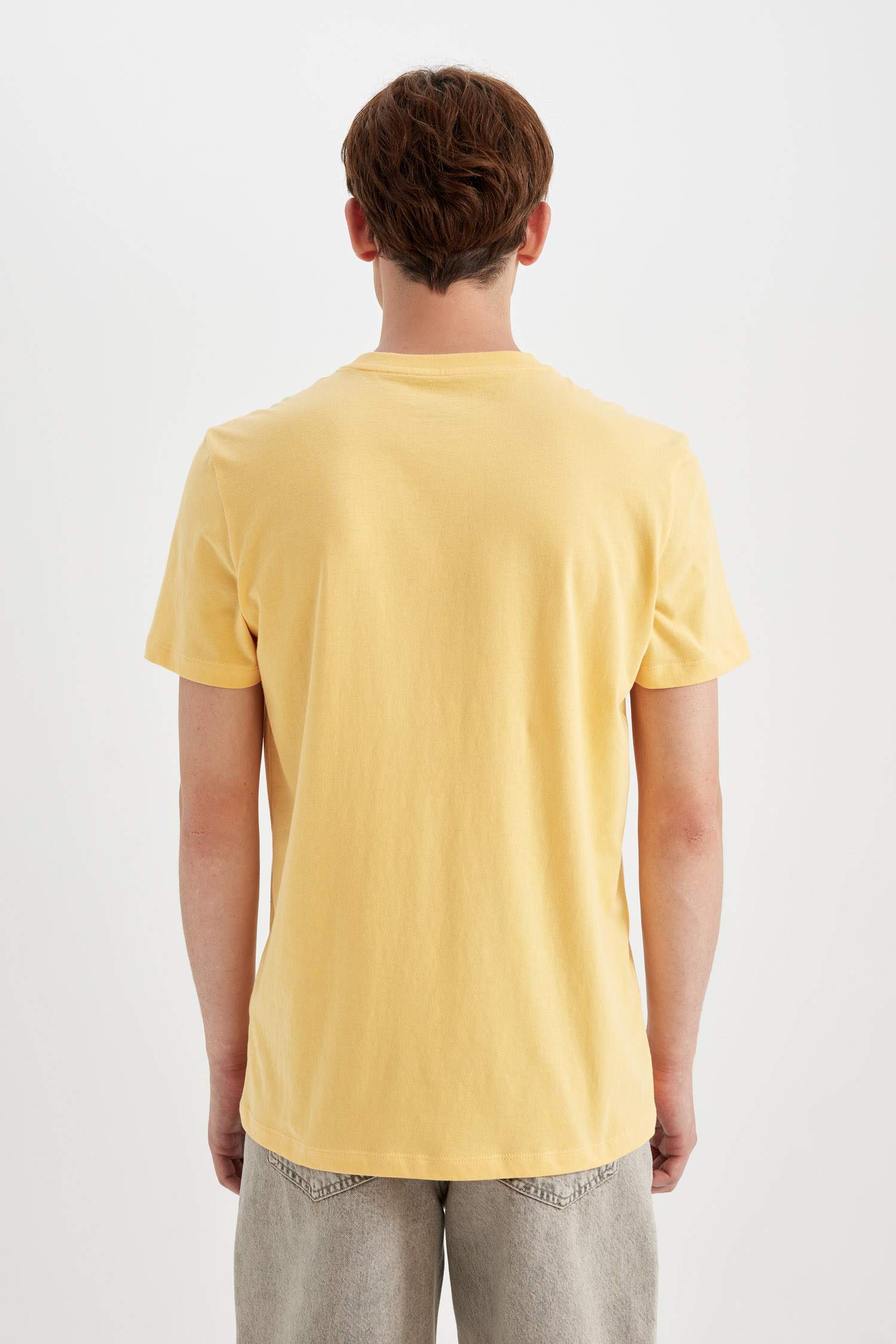 %100 Pamuk Slim Fit Dar Kesim Bisiklet Yaka Baskılı Kısa Kollu Tişört