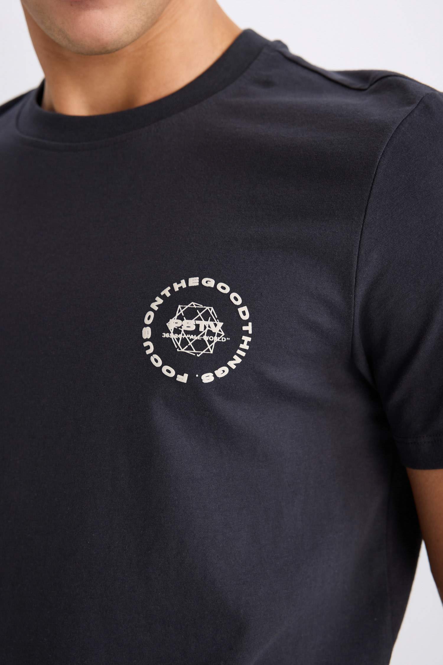 %100 Pamuk Slim Fit Dar Kesim Bisiklet Yaka Baskılı Kısa Kollu Tişört