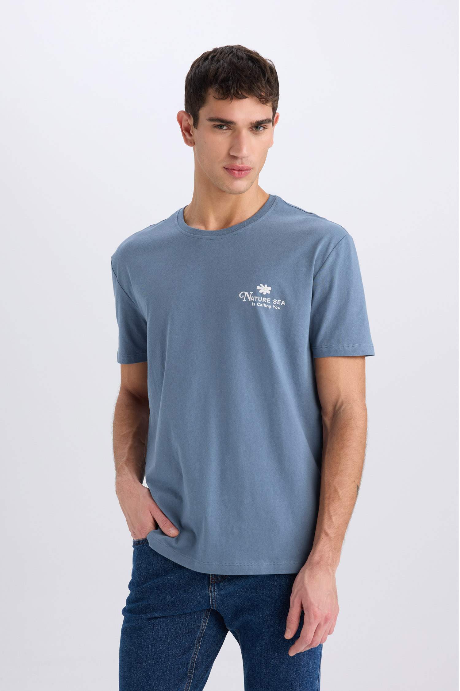 Regular Fit Crew Neck Printed Short Sleeve T-Shirt