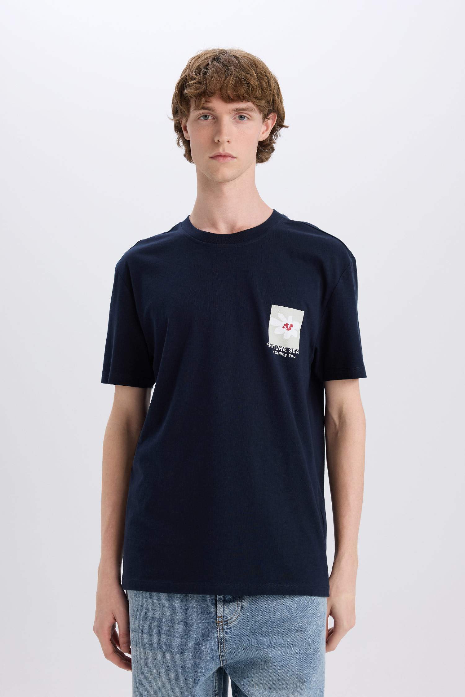 %100 Pamuk Regular Fit Bisiklet Yaka Baskılı Kısa Kollu Tişört