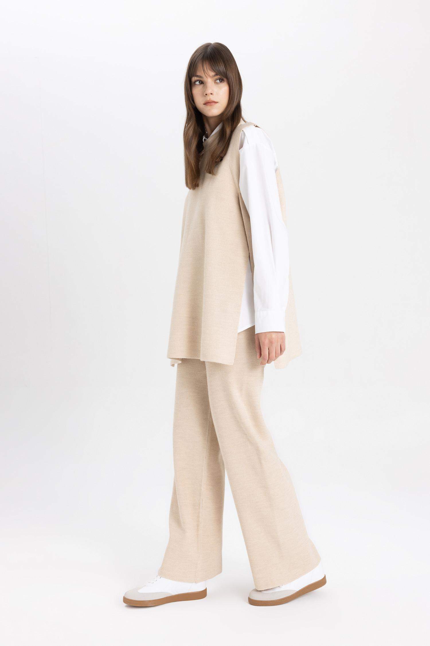 سروال تريكو واسع برجل واسع قصة مستقيمة