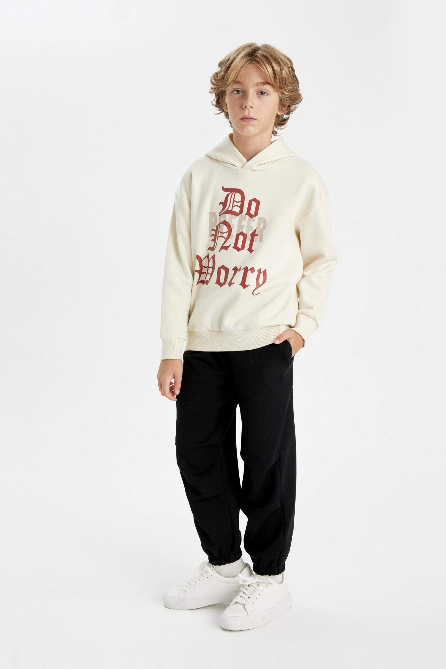 Erkek Çocuk Siyah Beli Paçası Lastikli Cepli Basic Düz Jogger Eşofman Altı