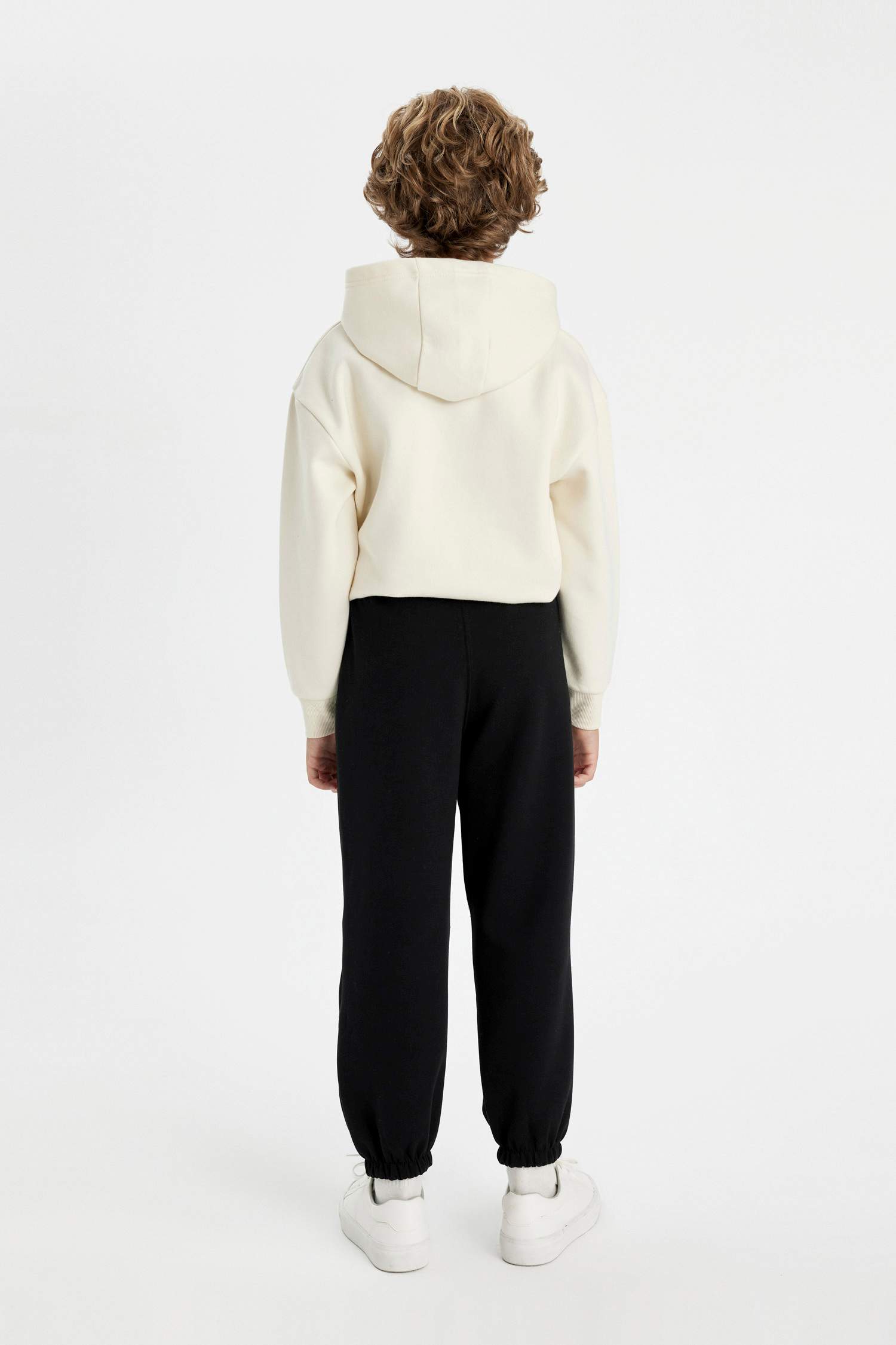 Erkek Çocuk Siyah Beli Paçası Lastikli Cepli Basic Düz Jogger Eşofman Altı