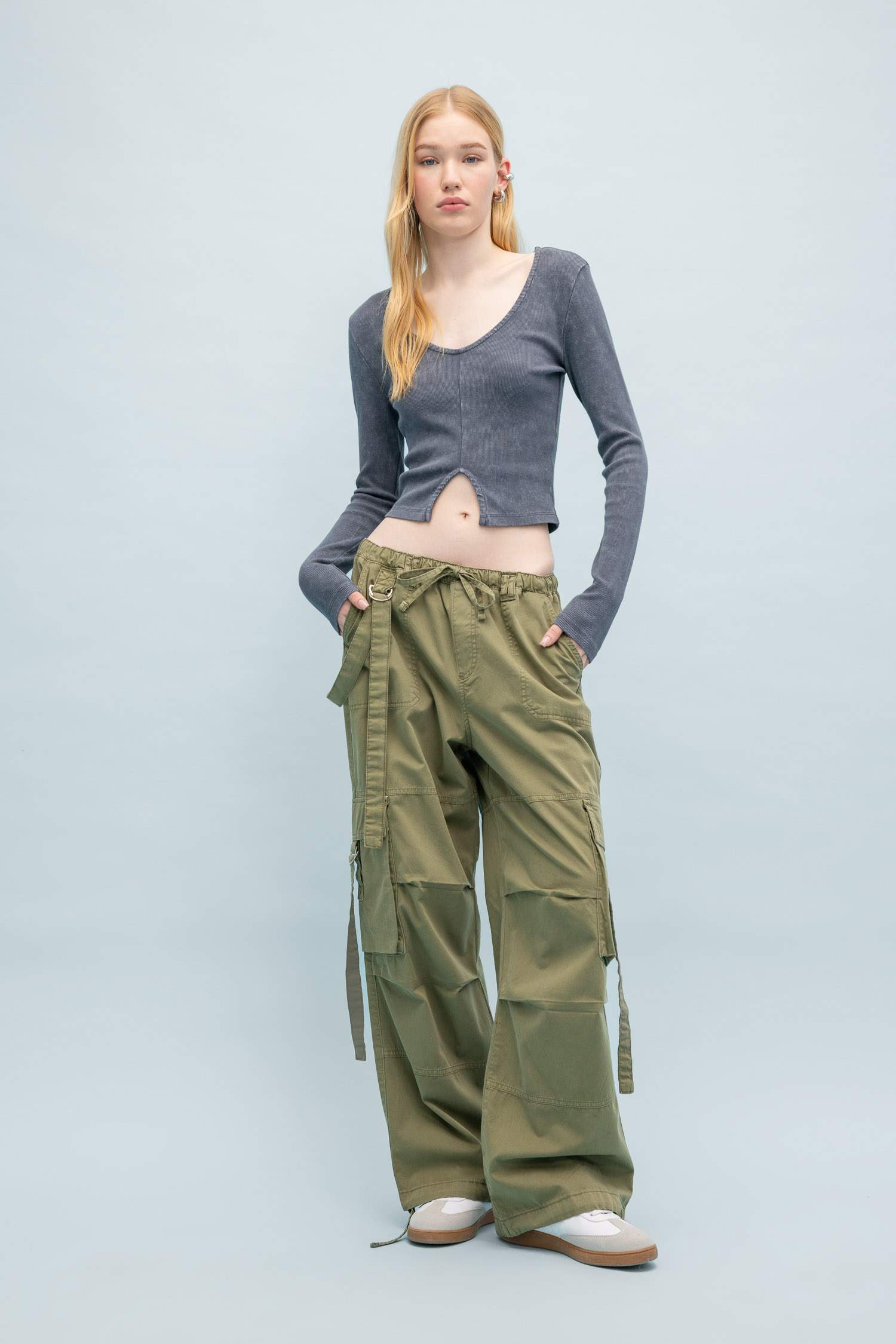 Fitted Long Sleeve Washed Effect T-Shirt