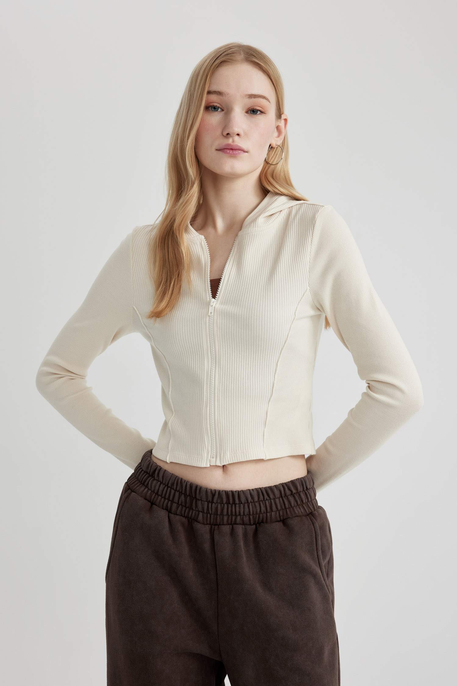 Coool Fitted Kapüşonlu Fitilli Kaşkorse Hırka