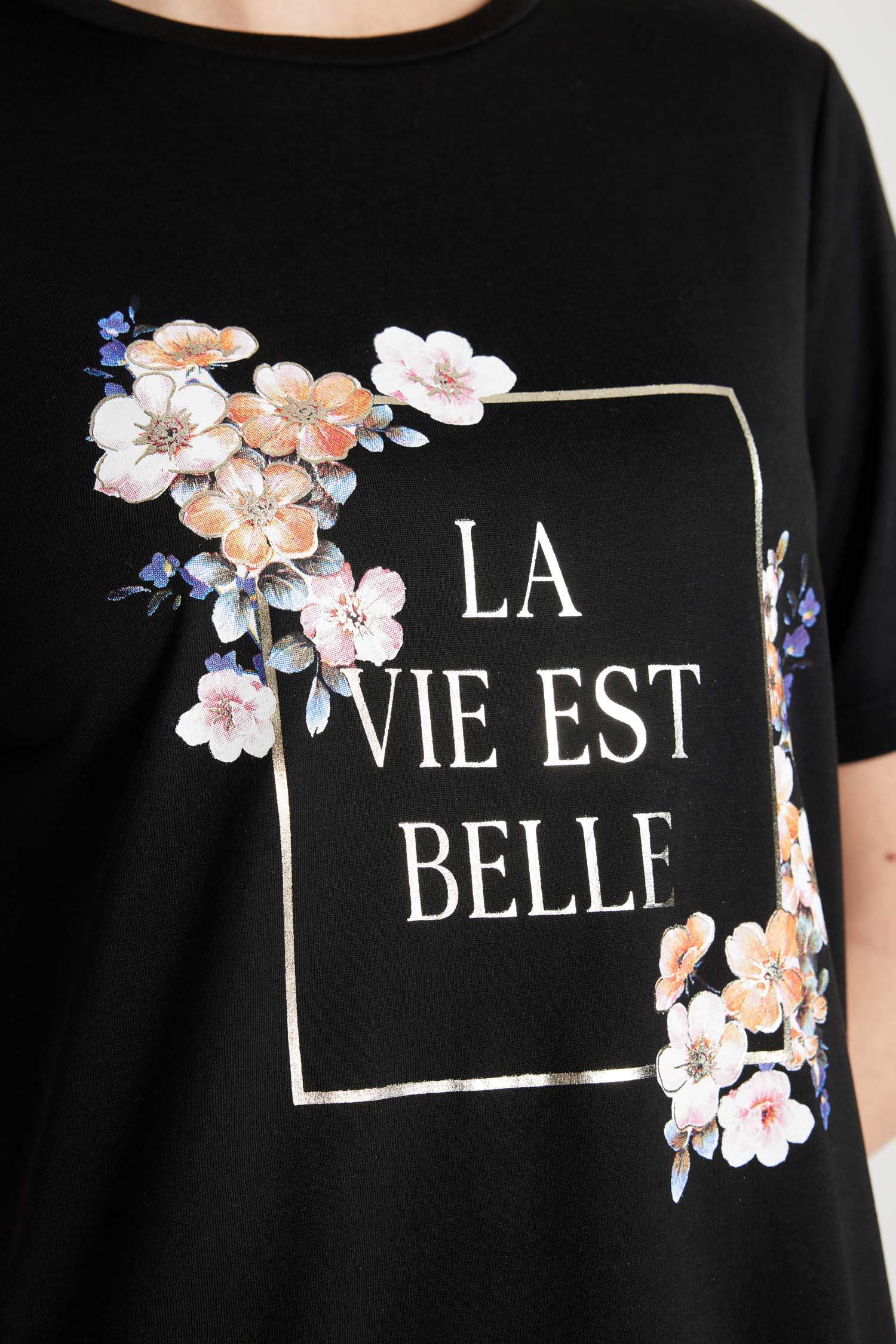 Regular Fit Crew Neck Flower Short Sleeve T-Shirt