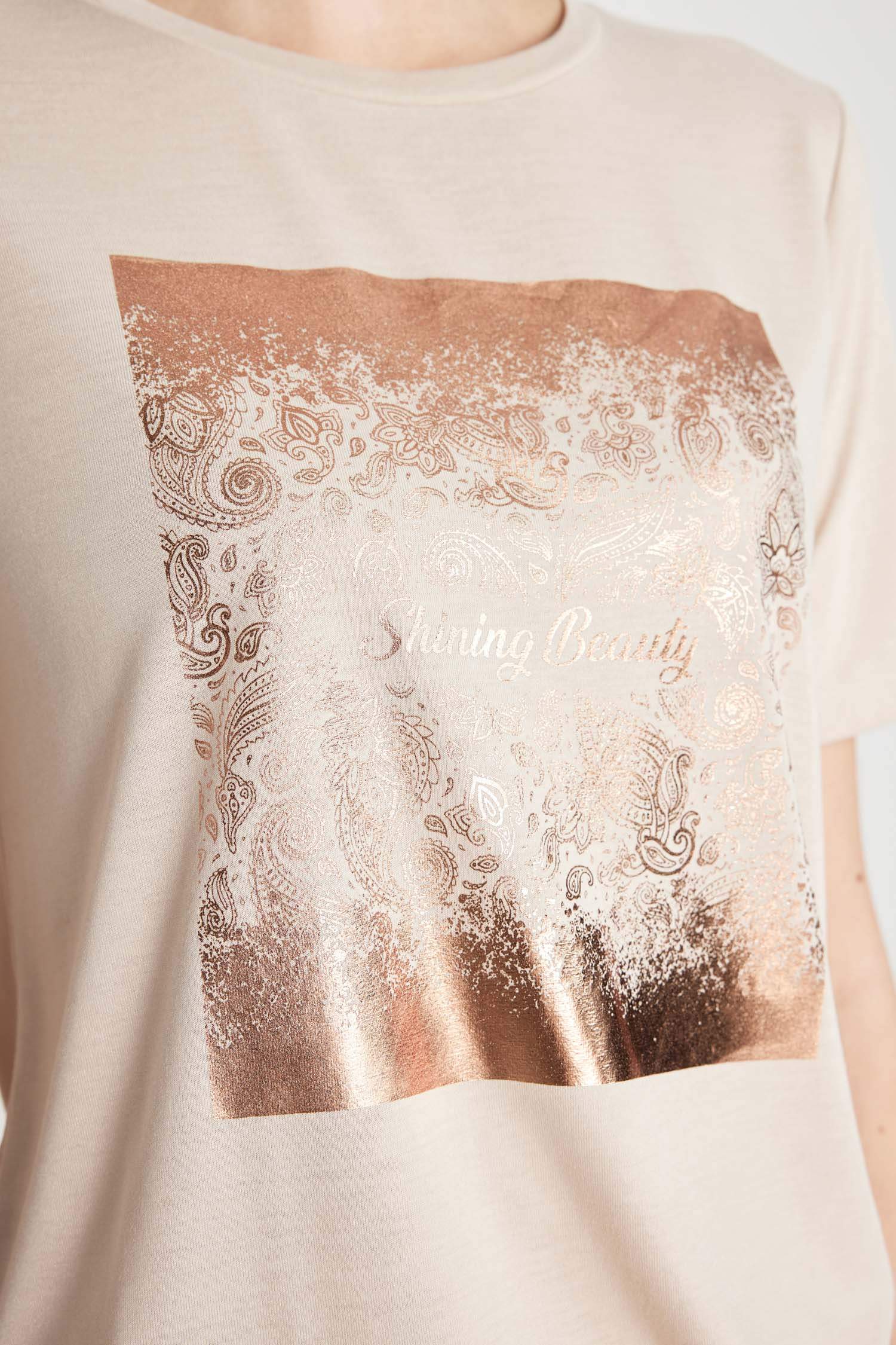 T-Shirt coupe régulière à Manches Courtes à Col Rond et Motif Châle